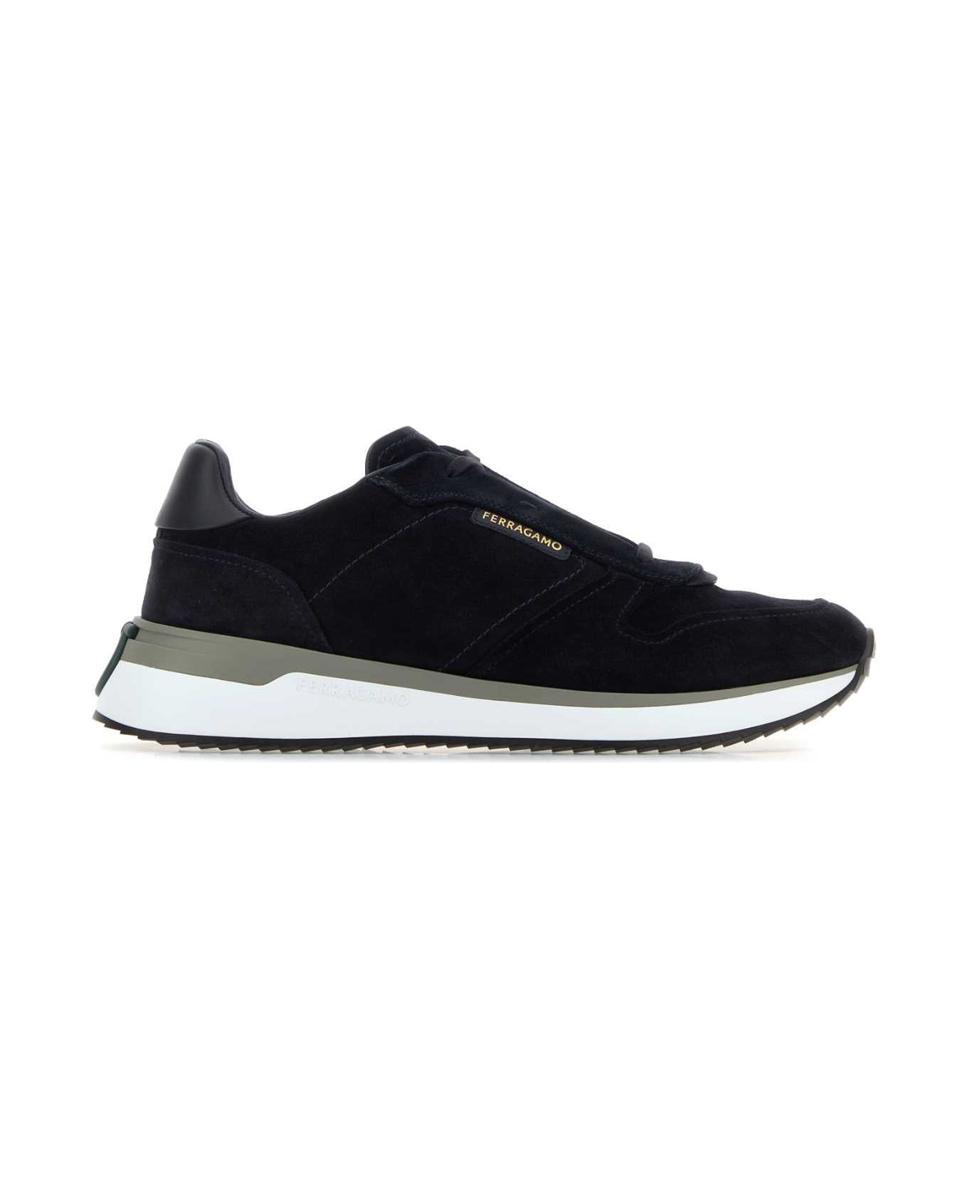 Ferragamo Dark Blue Suede Sneakers - NAVY