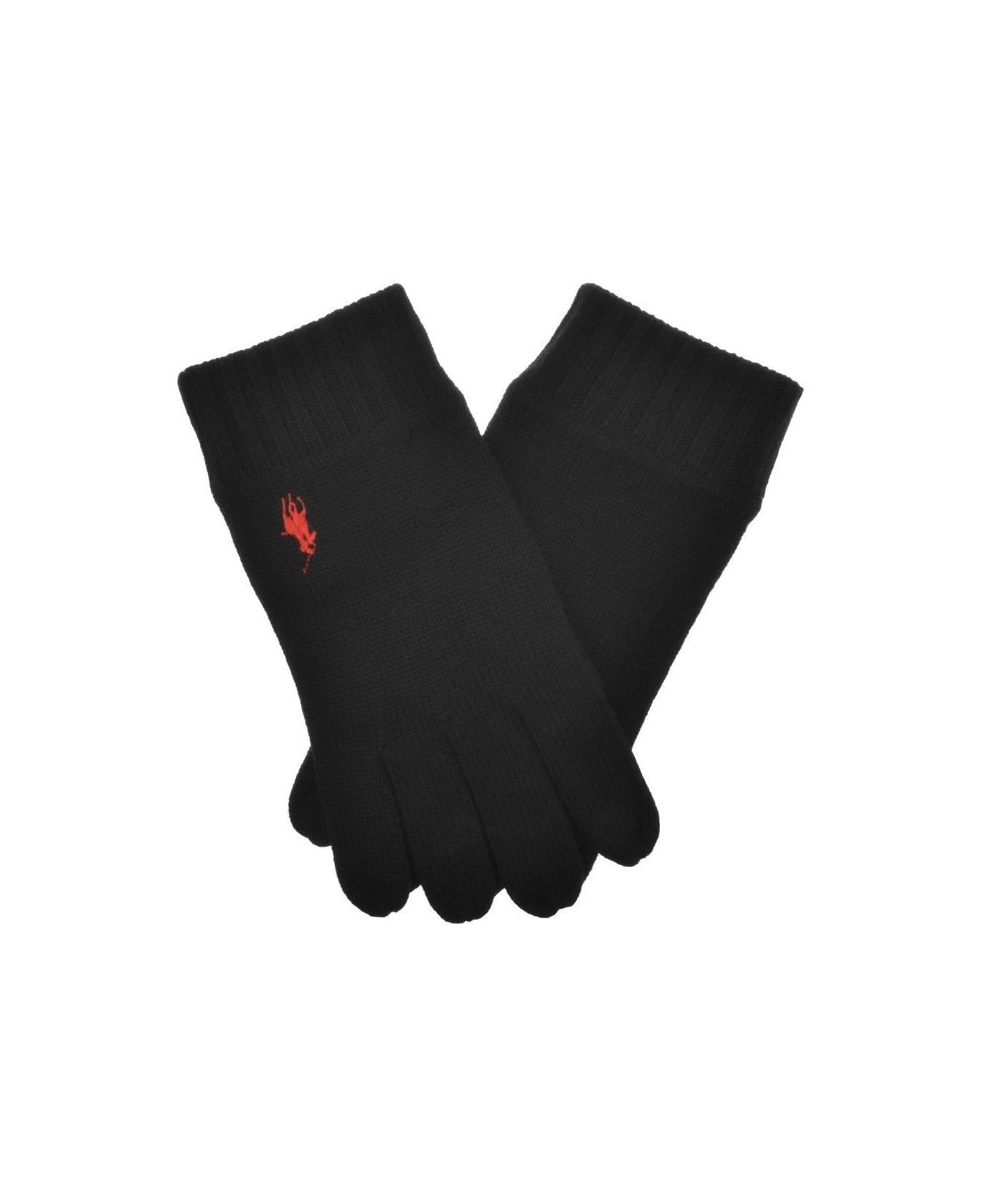 Ralph Lauren Logo Embroidered Knitted Gloves - Polo Black