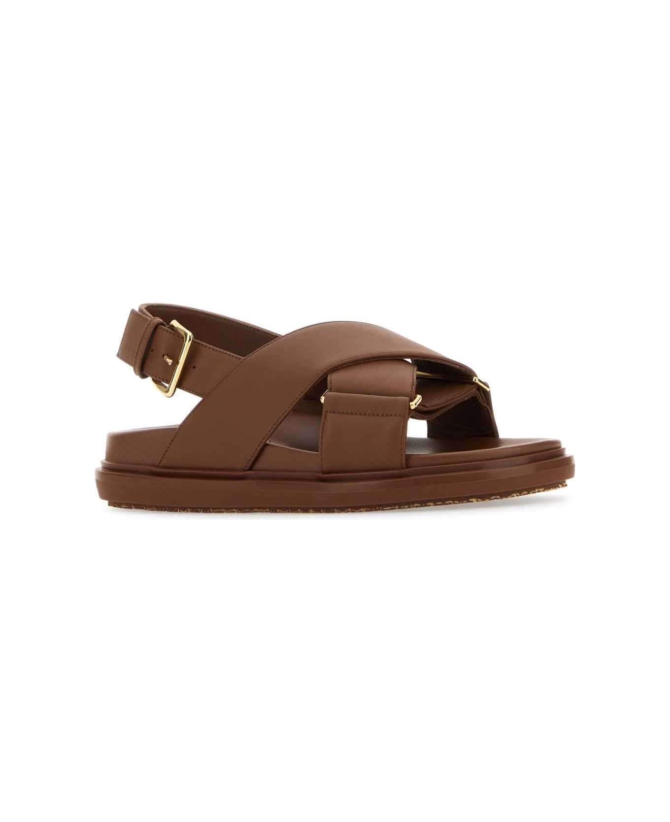 Marni Brown Leather Fussbett Sandals - GOLDBROWN サンダル
