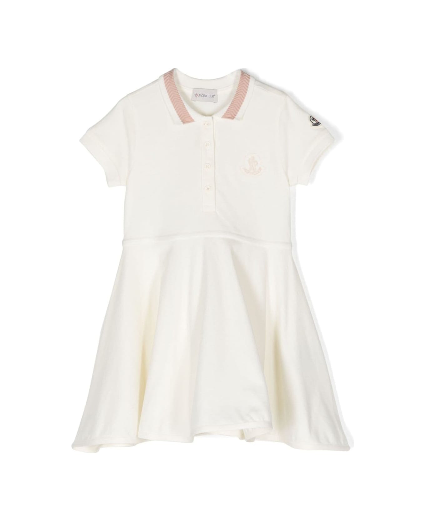 Moncler White Dress With Logo Embroidery In Cotton Girl - White