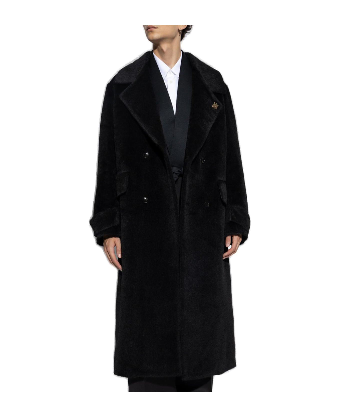 AMIRI Logo Plaque Belted Coat - BLACK