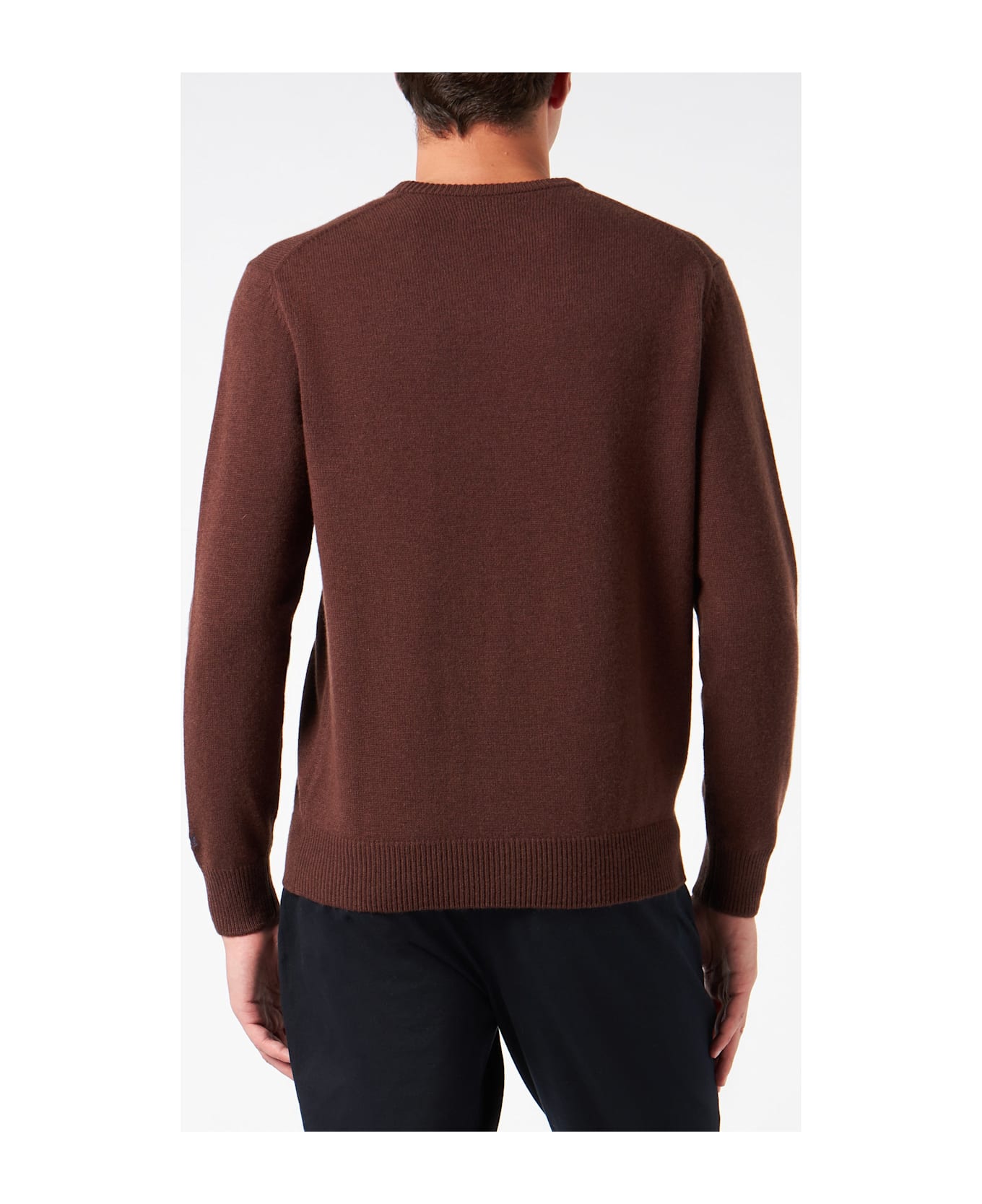 MC2 Saint Barth Man Crewneck Sweater With Sei Come La Mia Moto Embroidery - BROWN