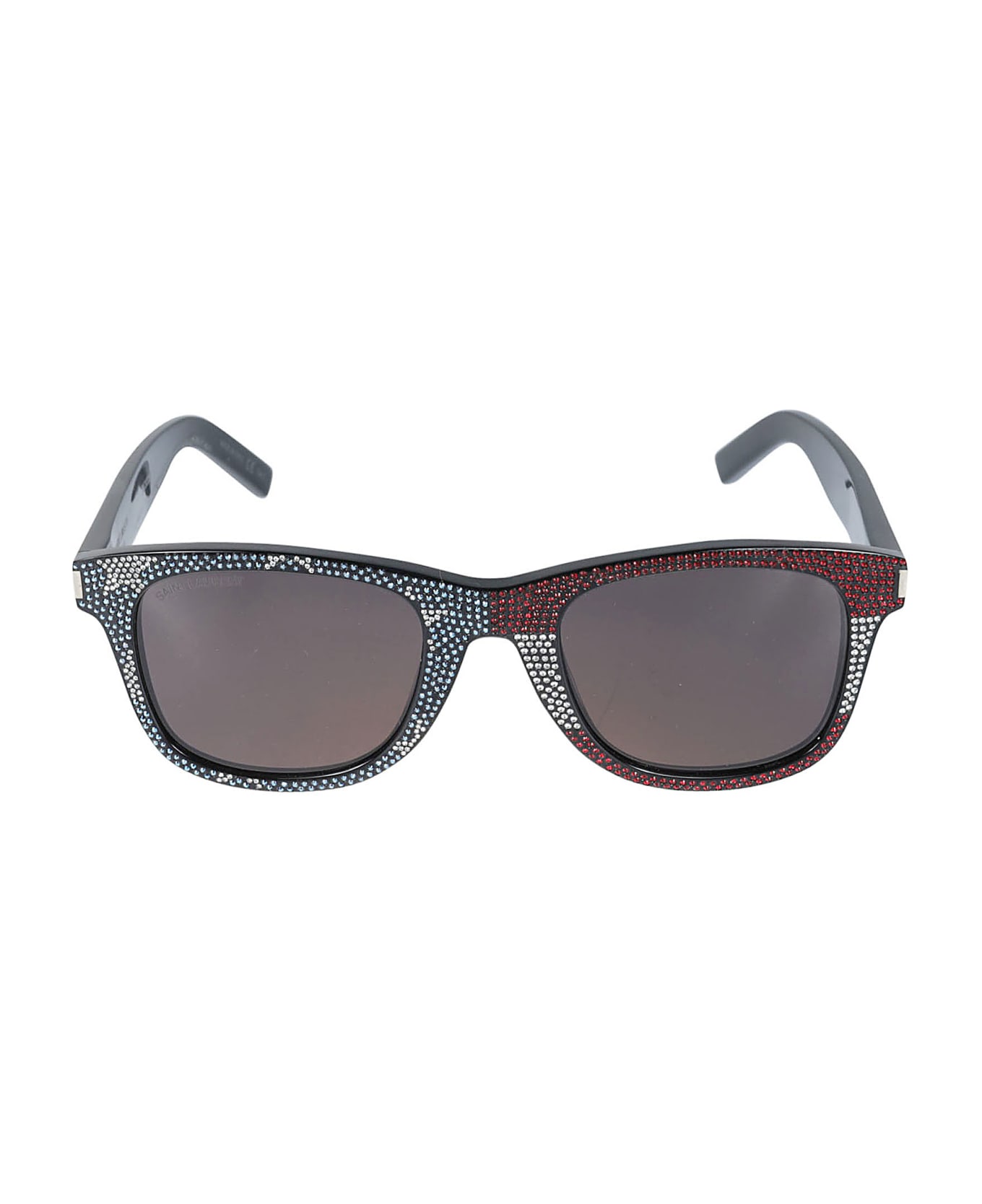 Saint Laurent Eyewear Square Frame Studded visor Sunglasses - Black/Grey
