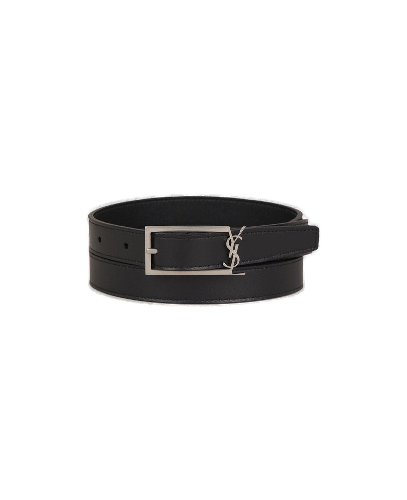 New Cassandre Logo Leather Belt in Black - Saint Laurent