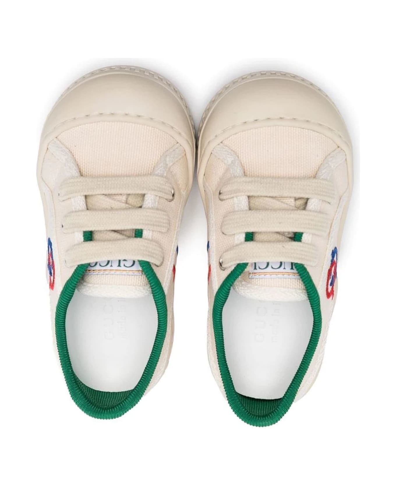 Gucci White Fabric Sneakers - Beige