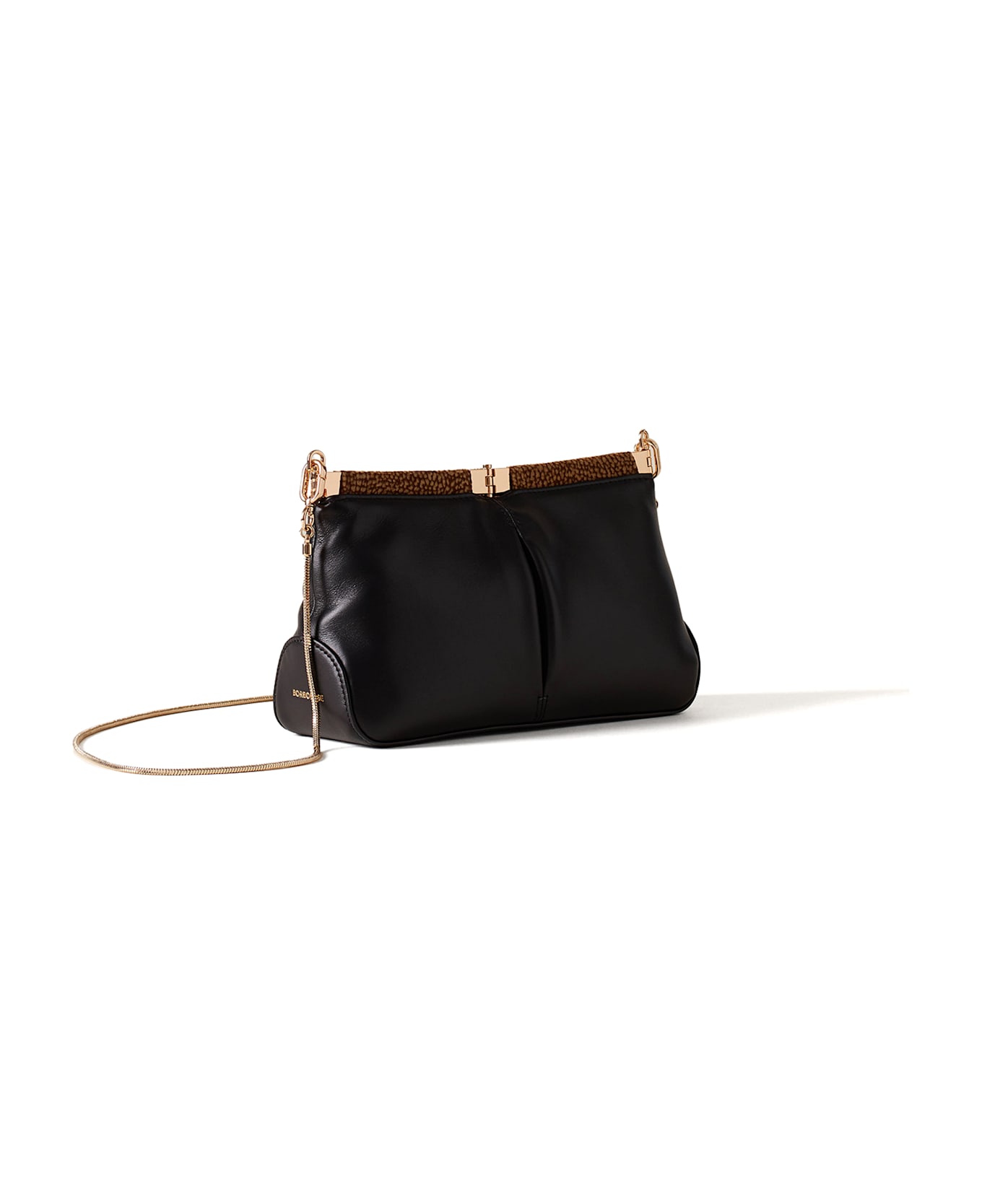 Borbonese Leather Shoulder Bag - NERO/OP NATURALE