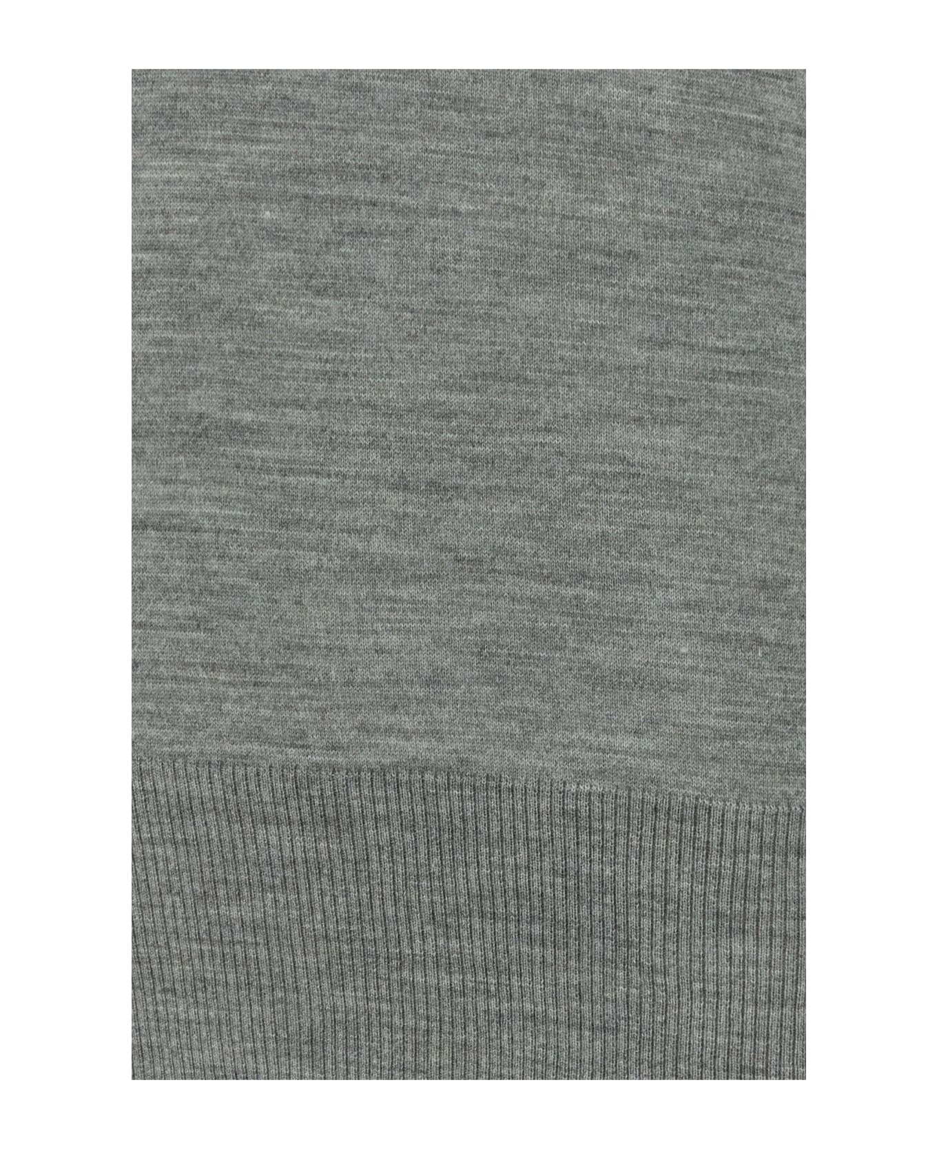 Thom Browne Melange Grey Wool Sweater - Lt Grey