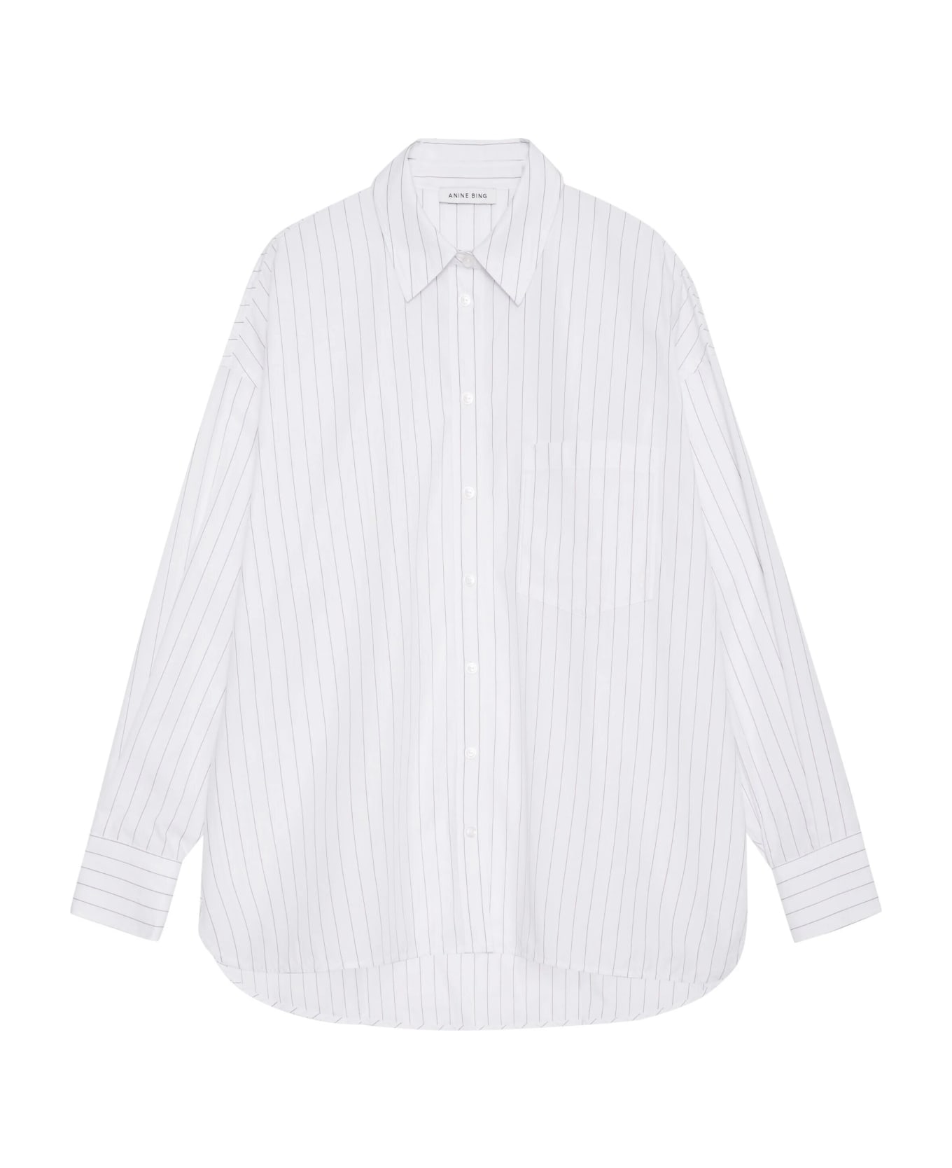 Anine Bing Chrissy Shirt Stripe - White And Taupe
