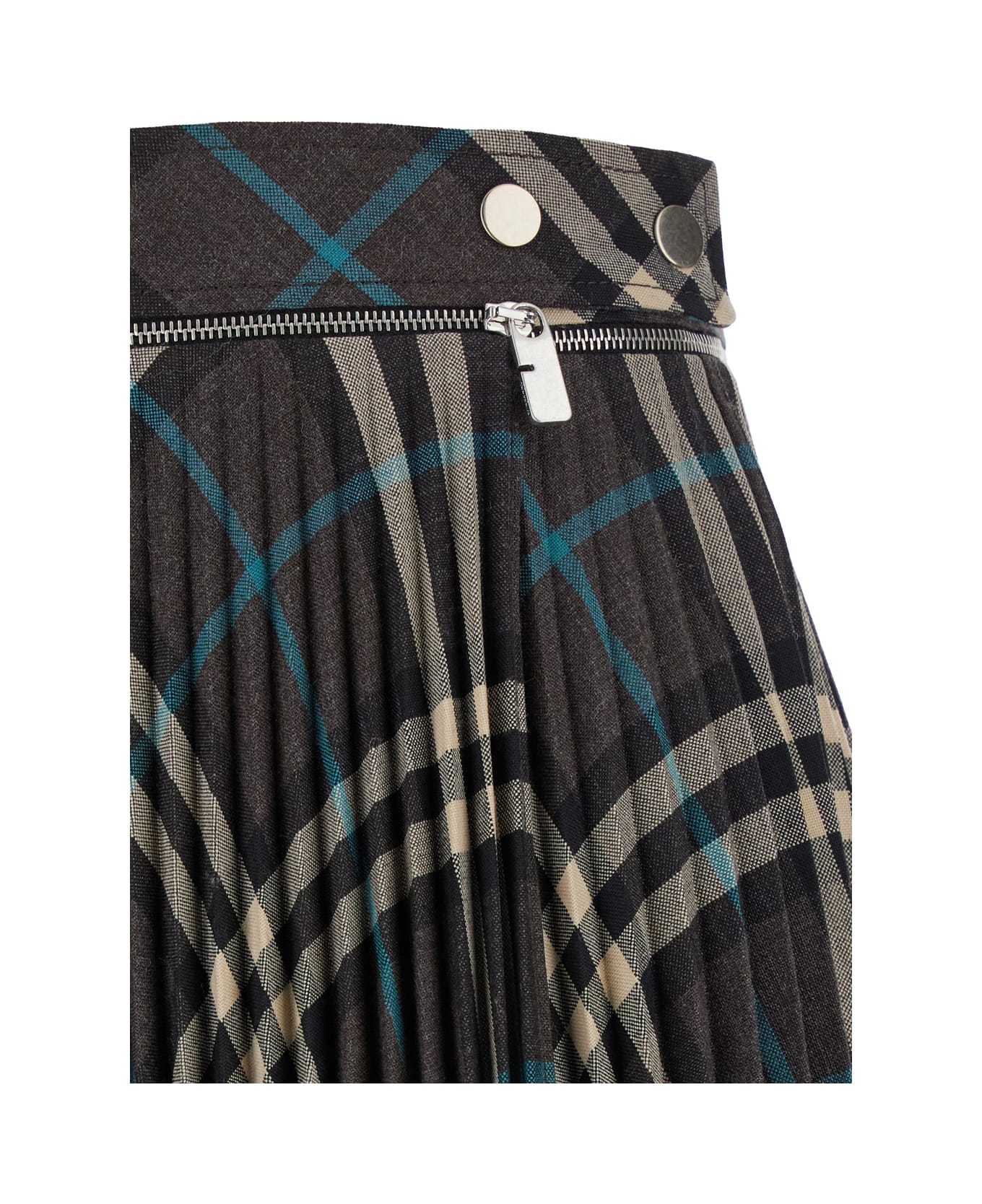 Burberry Long Multicolor Pleated Skirt With Check Motif In Wool Blend Woman - Multicolor