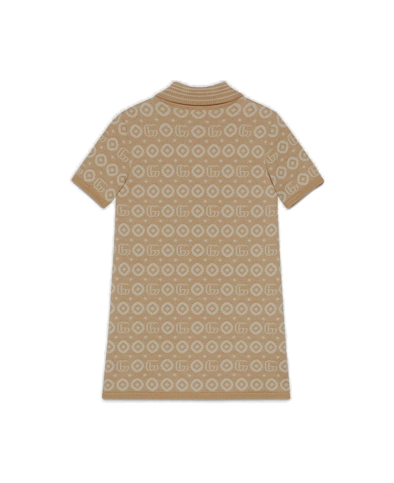 Gucci Monogram Short-sleeved Dress - BEIGE