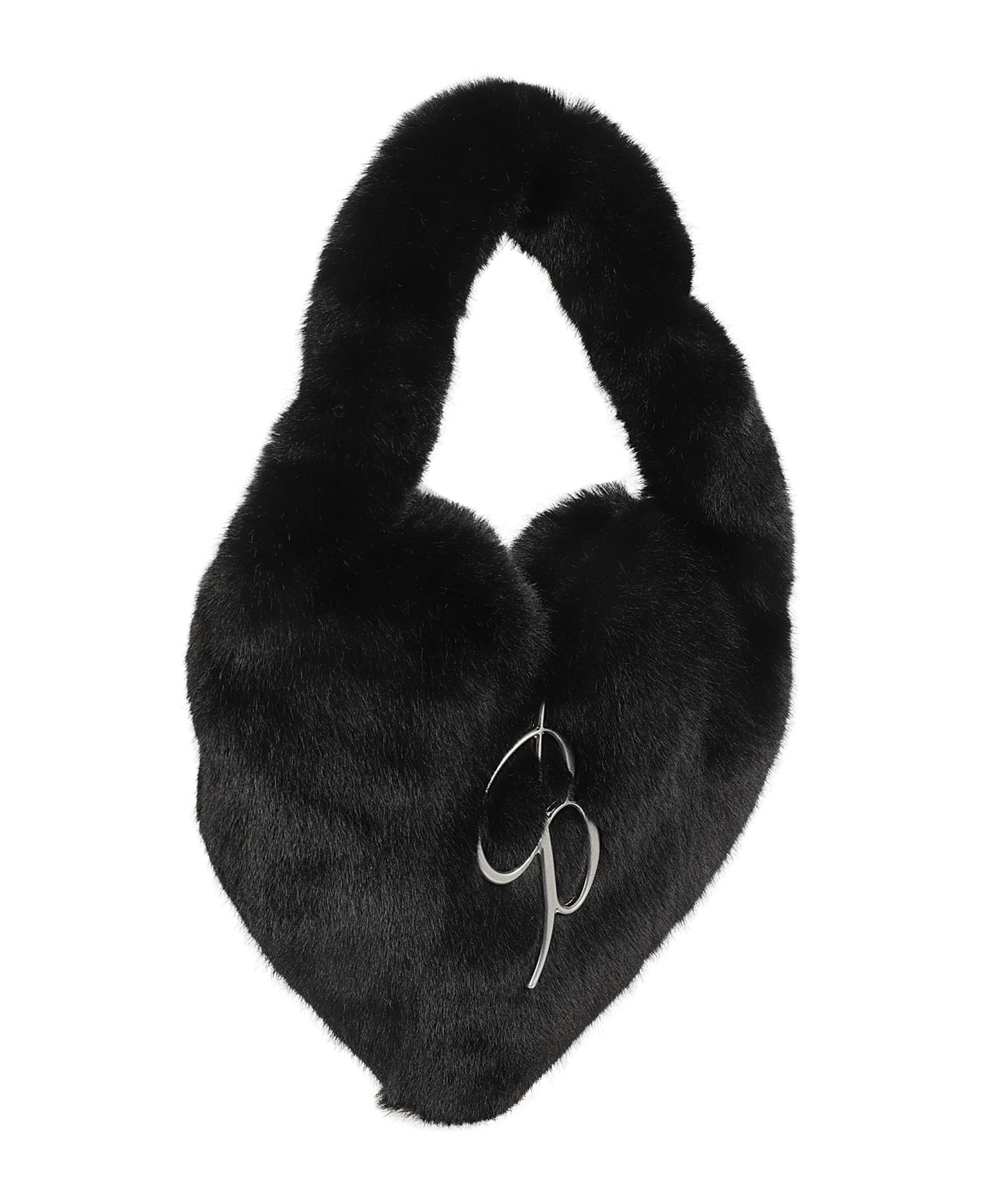 Blumarine Heart Shape Fur Coated Shoulder Bag - Black