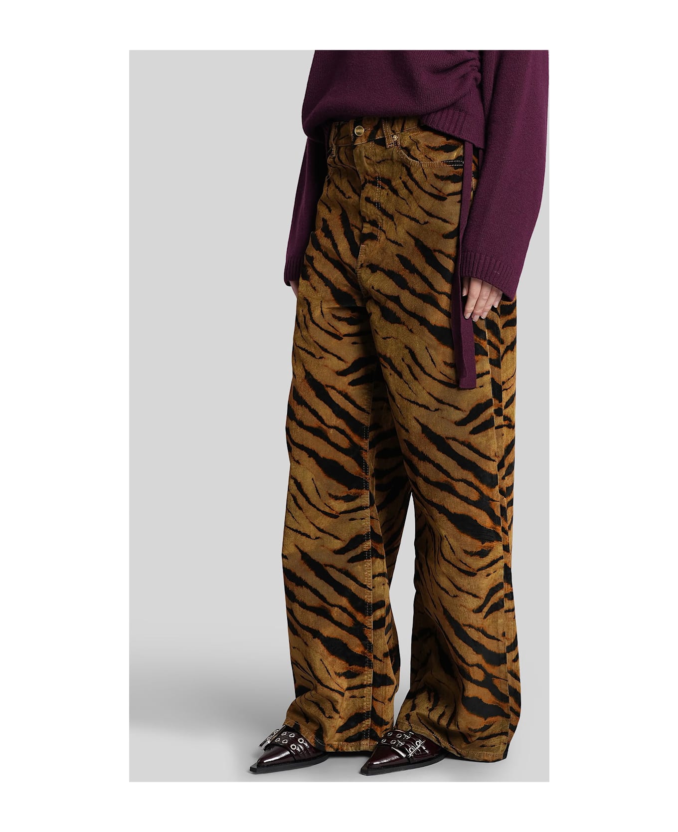 Ganni Jeans In Khaki Cotton - BROWN