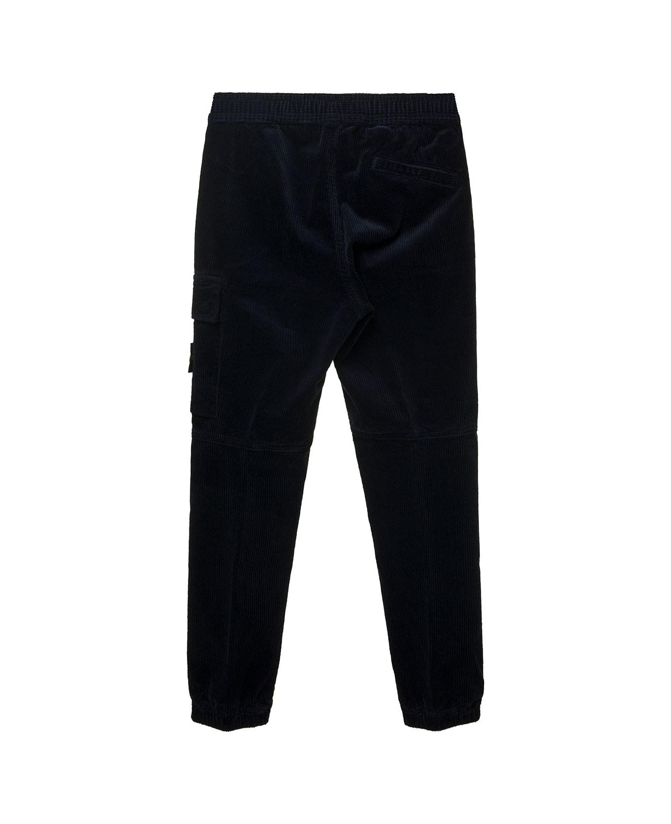 Stone Island Junior Blue Pants With Elastic Waistband And Logo Patch In Corduroy Boy - Blu