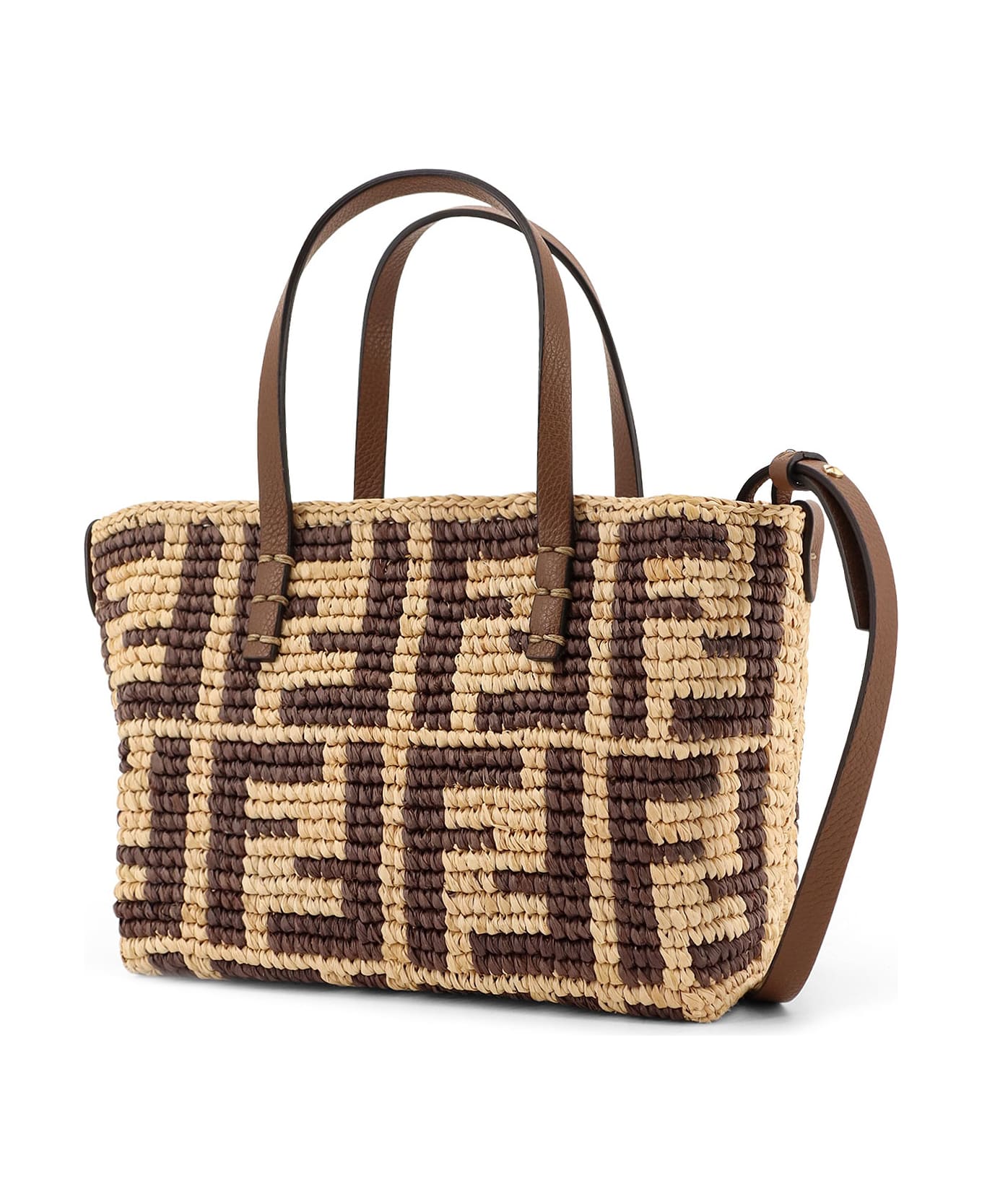 Fendi Raffia Mini Roll Shoulder Bag - Beige