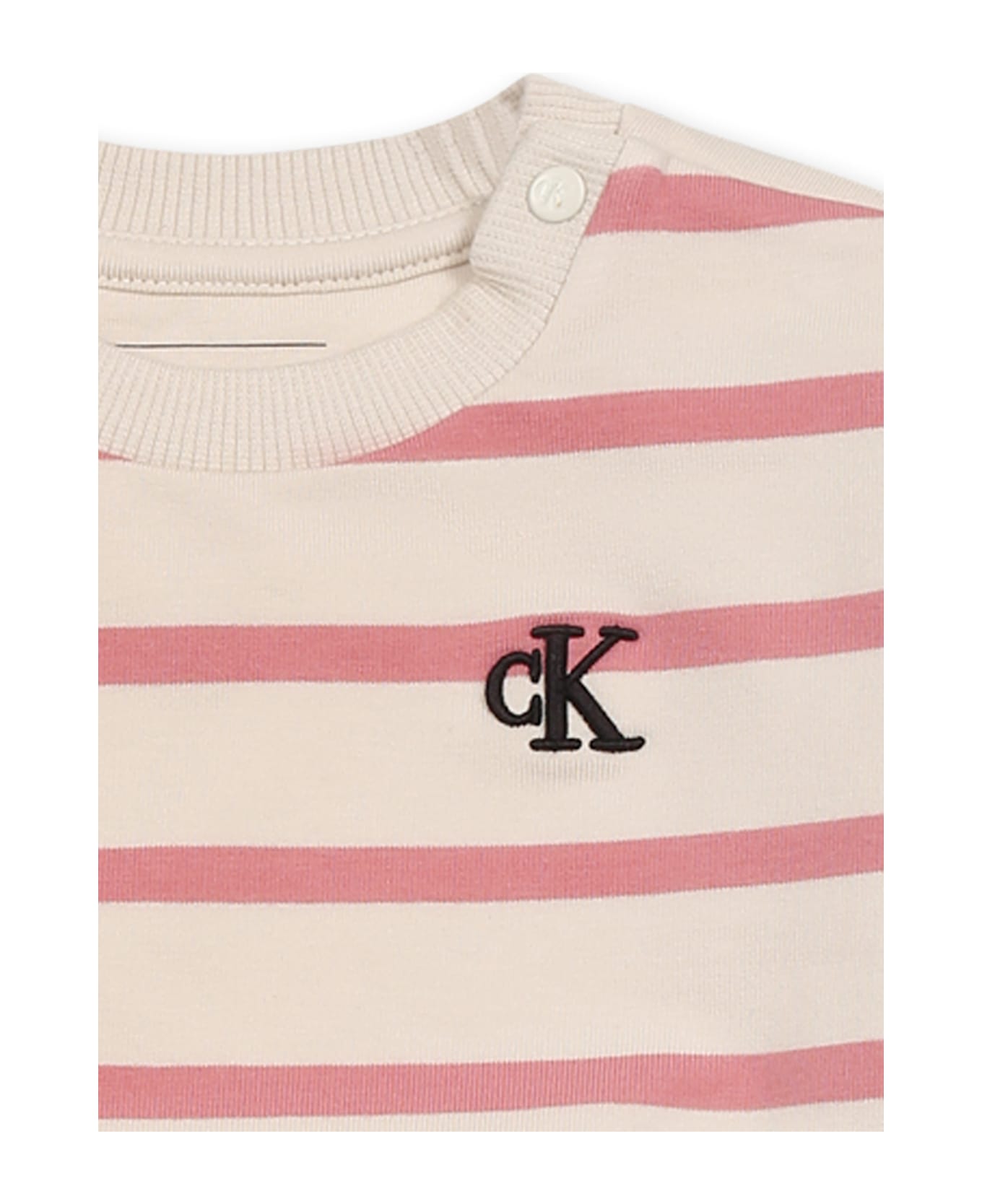 Calvin Klein Ivory Sweatshirt For Baby Girl With Logo - Ivory
