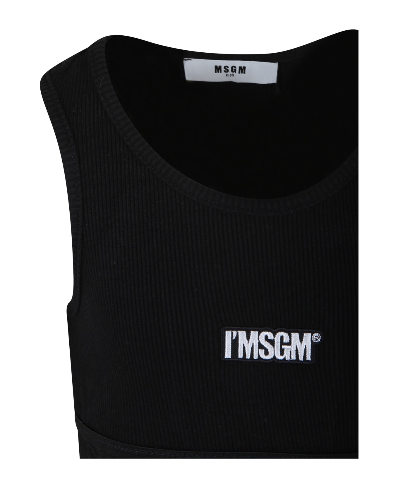 MSGM Black Crop Top For Girl With Logo - Black