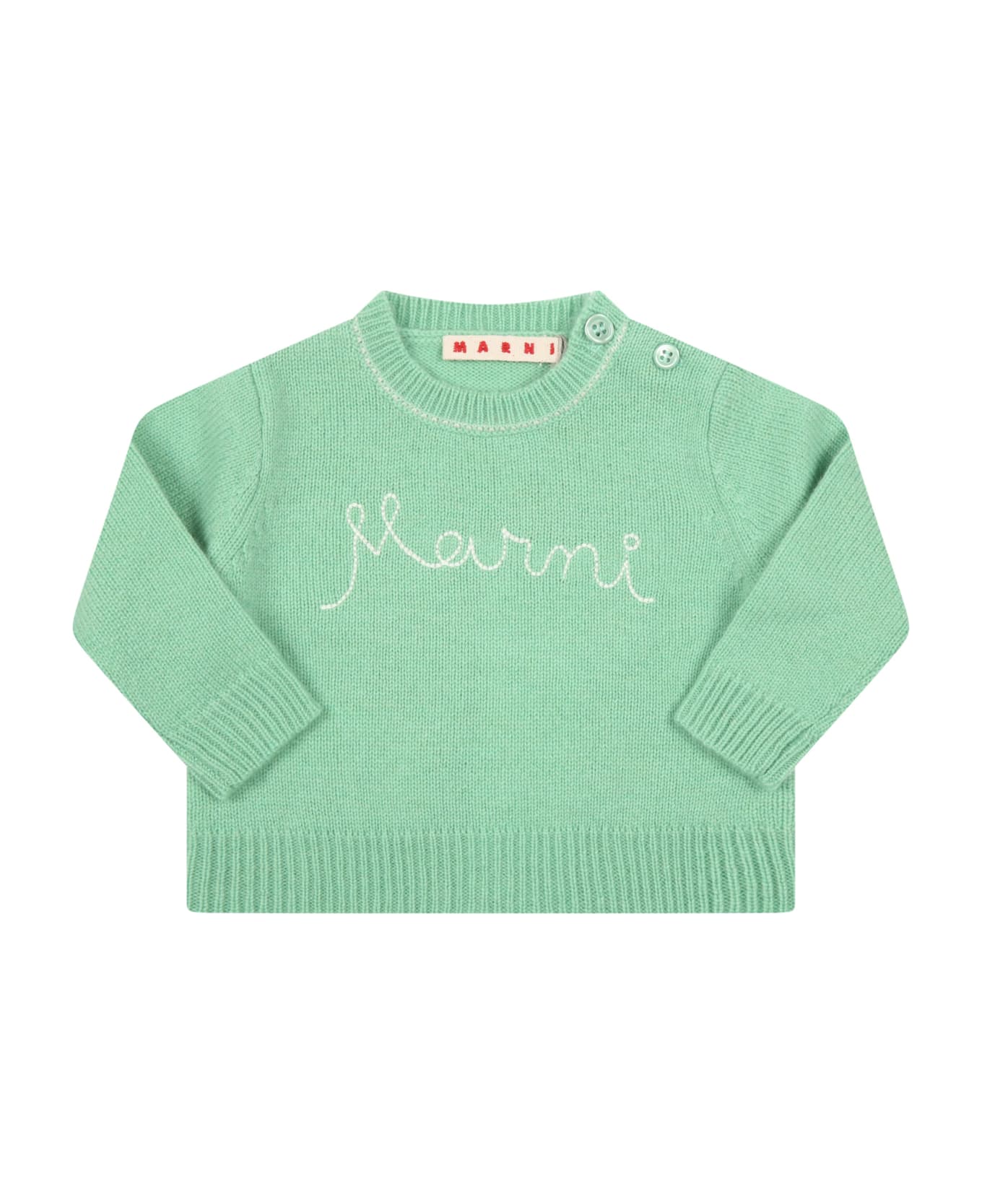 Marni Green Sweater For Baby Kids With Logo - Green