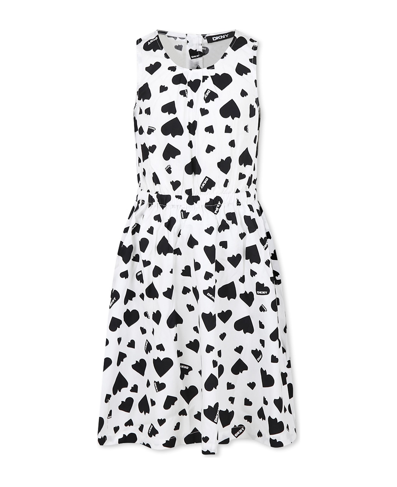 DKNY White Dress For Girl With Hearts - White