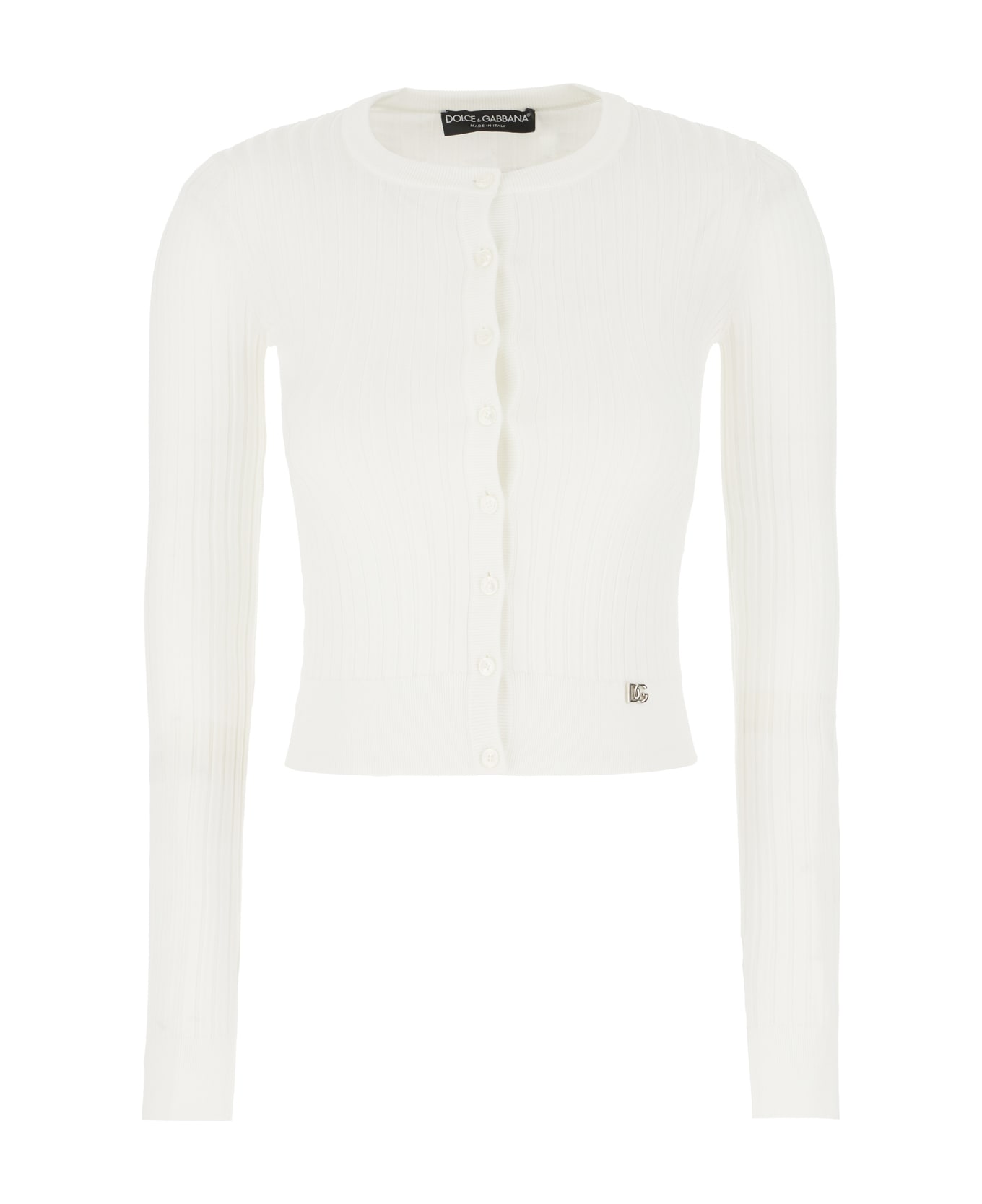 Dolce & Gabbana White Stretch Viscose Blend Cardigan - BIANCO OTTICO