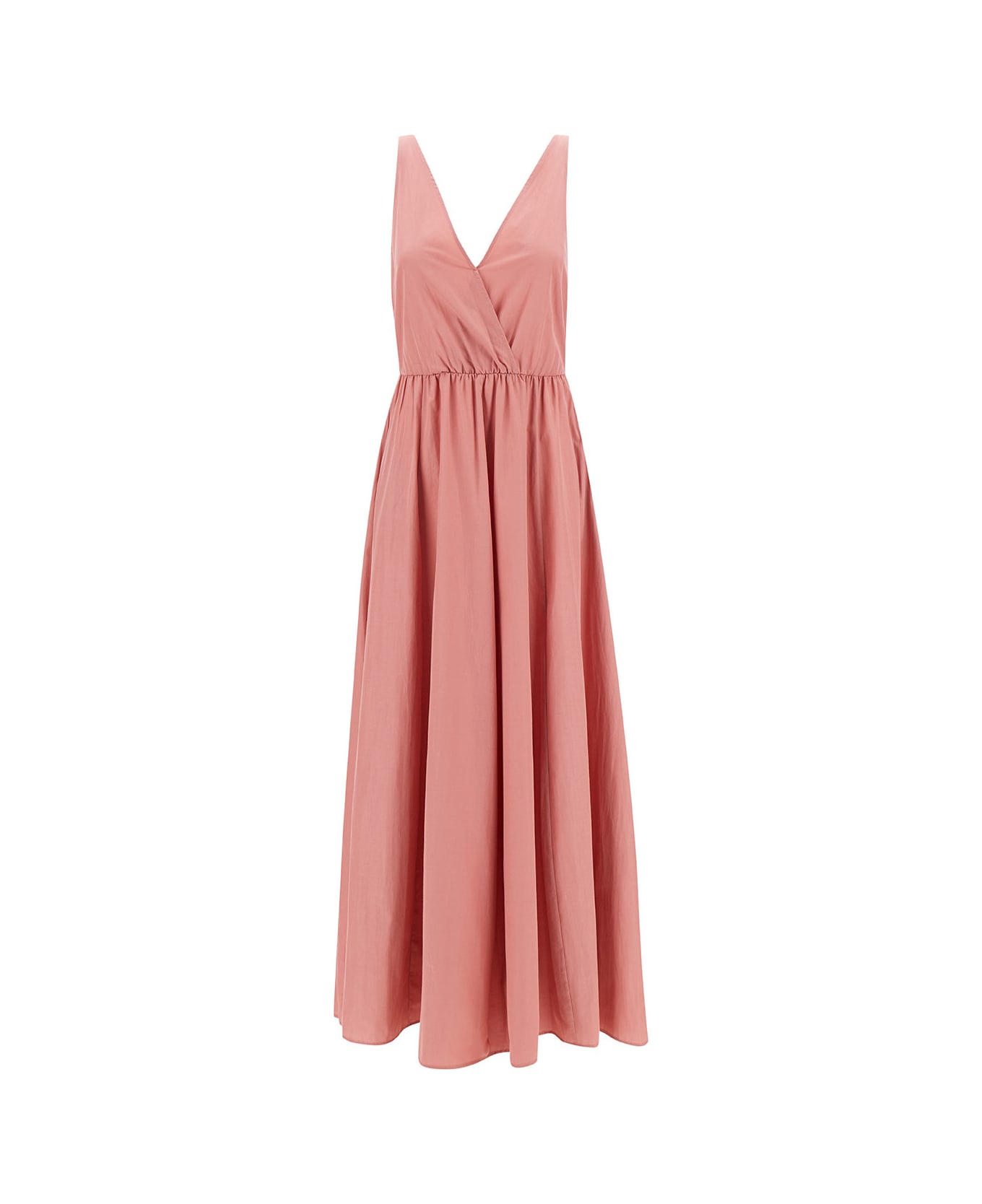 Forte_Forte Long Pink Dress With Surplice Neckline In Taffetas Woman - Pink