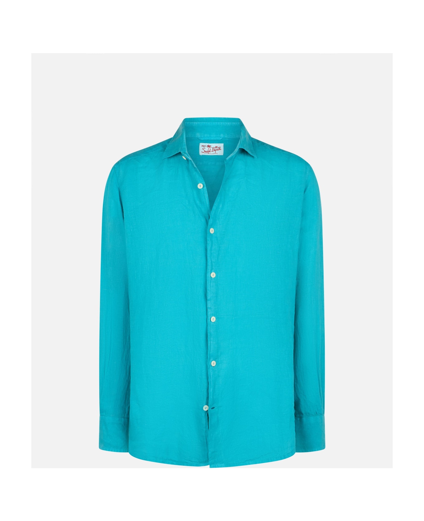 MC2 Saint Barth Man Teal Linen Shirt Pamplona - GREEN