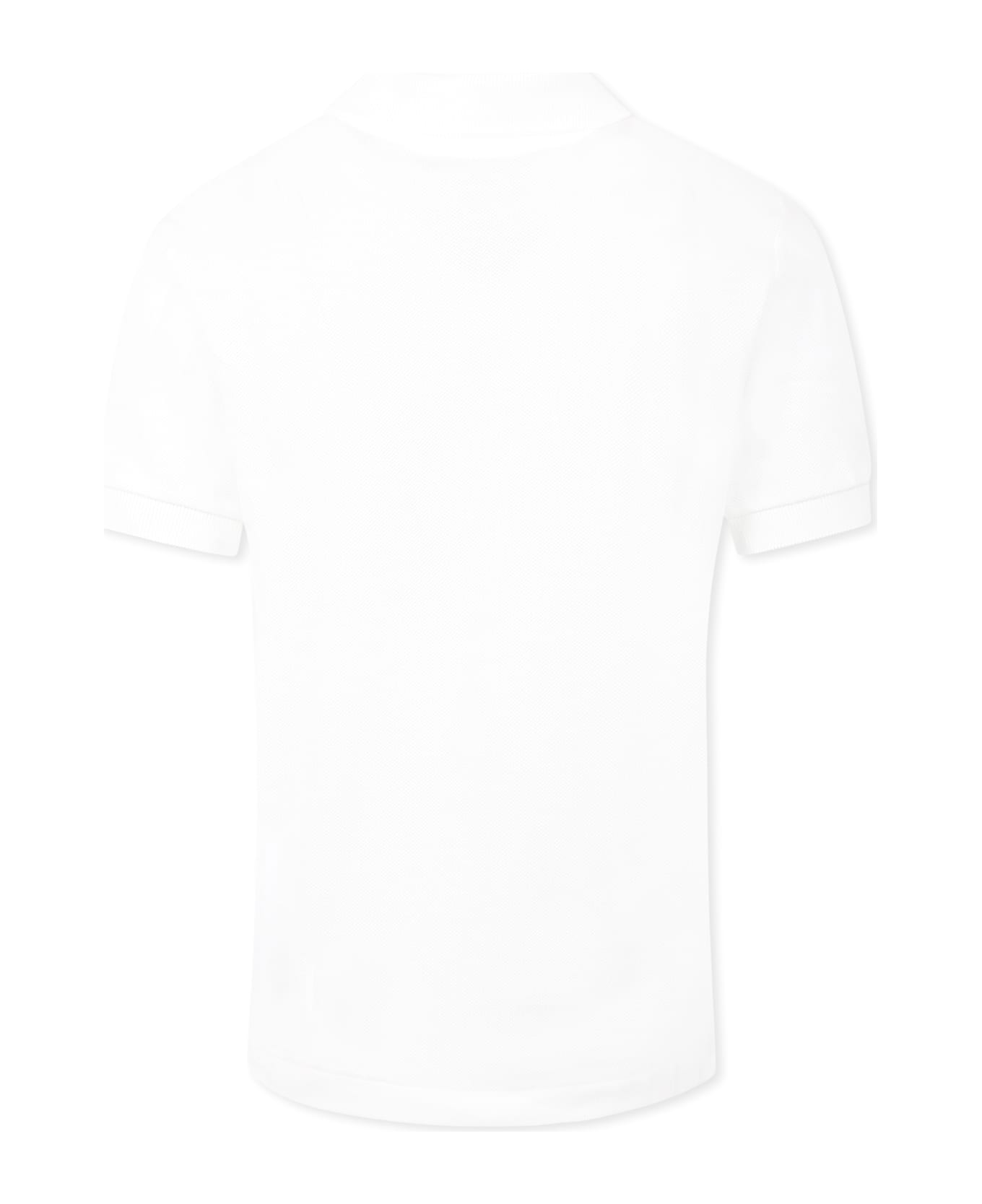 Lacoste White Polo Shirt For Boy With Green Crocodile - White