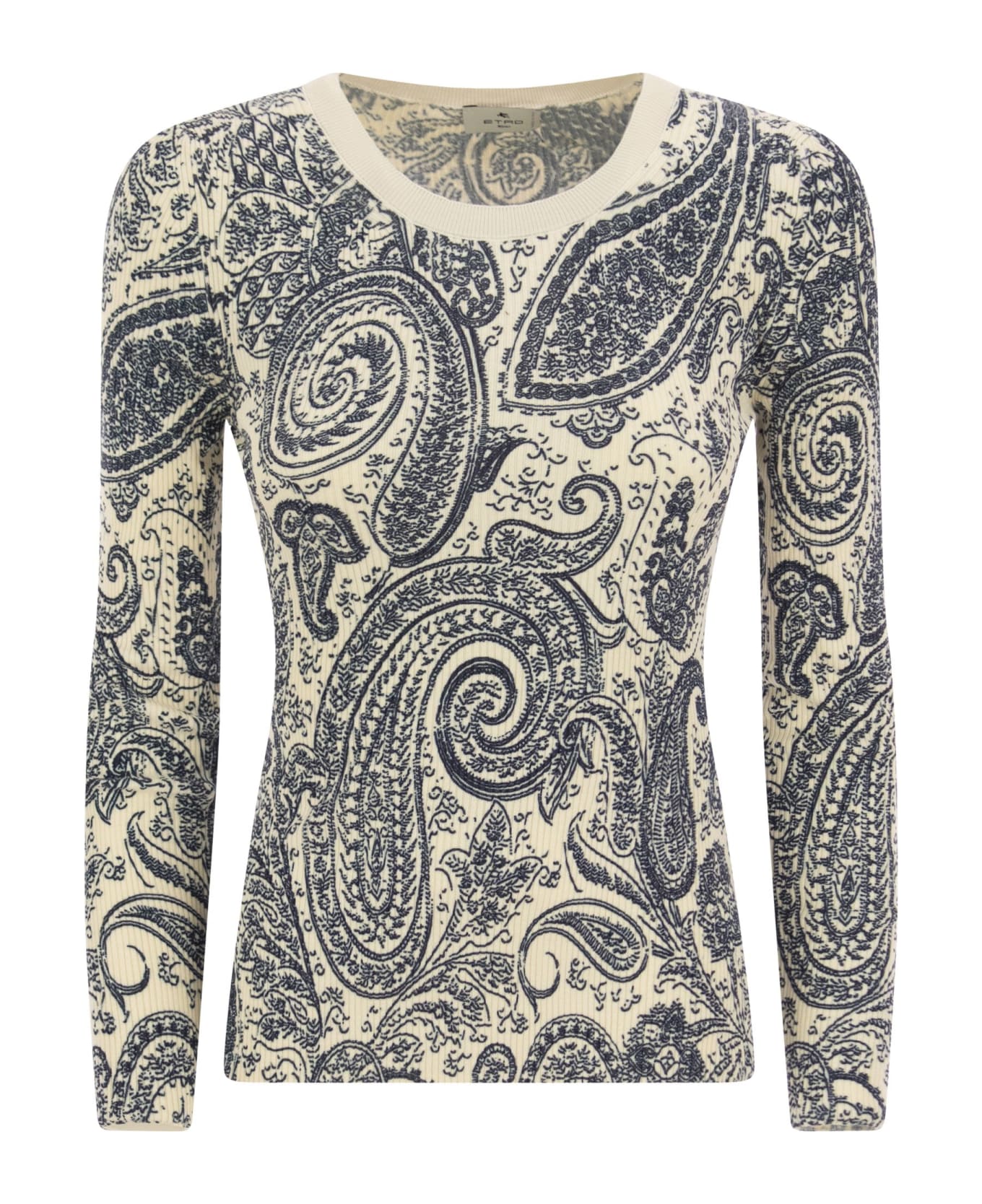 Etro Crew-neck Sweater With Paisley Pattern - Beige/blue