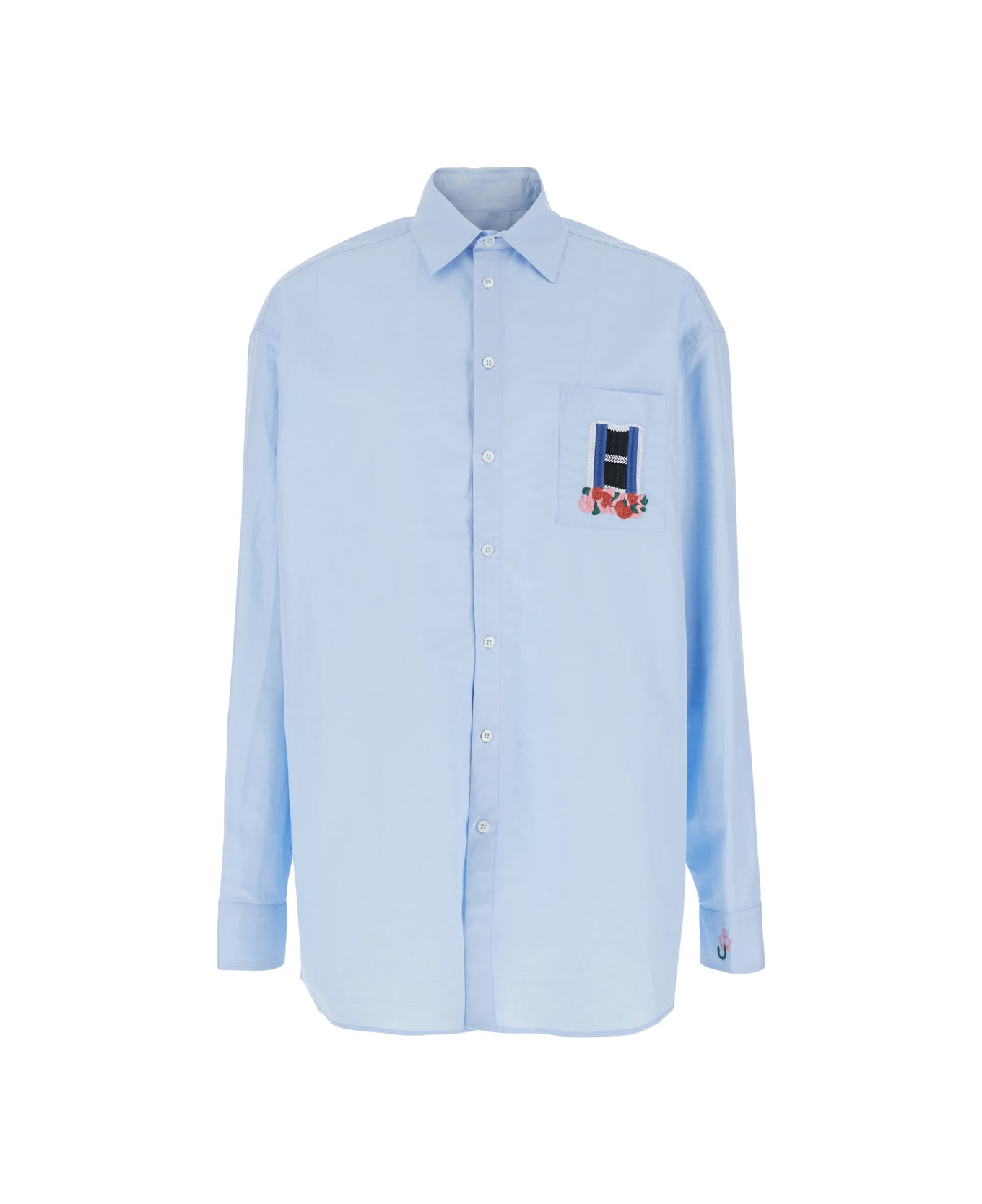 J.W. Anderson Light Blue Shirt With Classic Collar And Embroidery Detail On Front And Cuff In Linen And Cotton Blend Man - Light blue