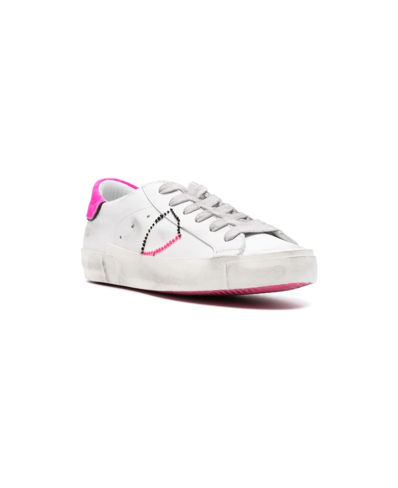 Philippe Model Prsx Low Sneakers - White And Fuchsia - White スニーカー