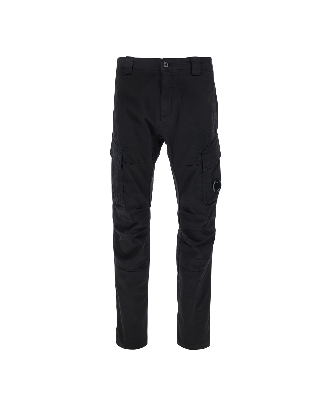 C.P. Company Black Cargo Pants With Lens Motif On The Leg In Cotton Man - BLACK