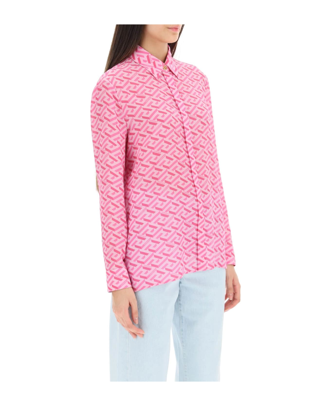 Versace 'la Greca' Silk Shirt - Pink シャツ