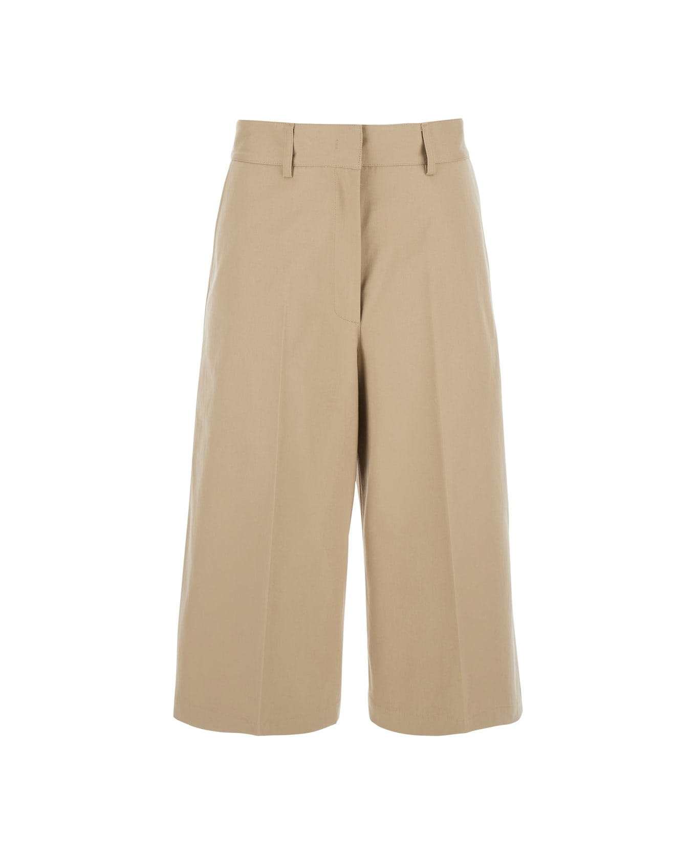 MSGM Beige Wide Bermuda Shorts With Belt Loops And Back Pockets In Cotton Woman - Beige