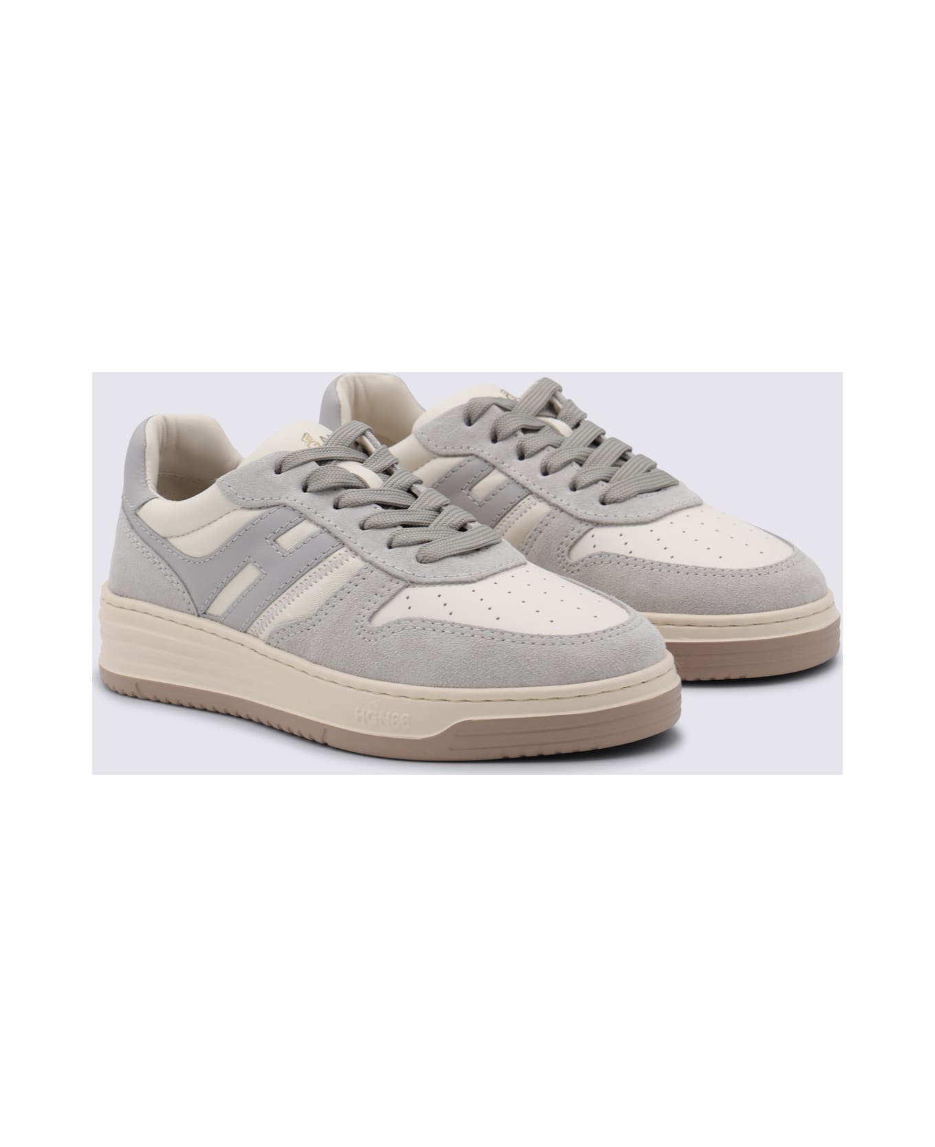 Hogan Ivory And Grey Lleather H630 Sneakers - Grey
