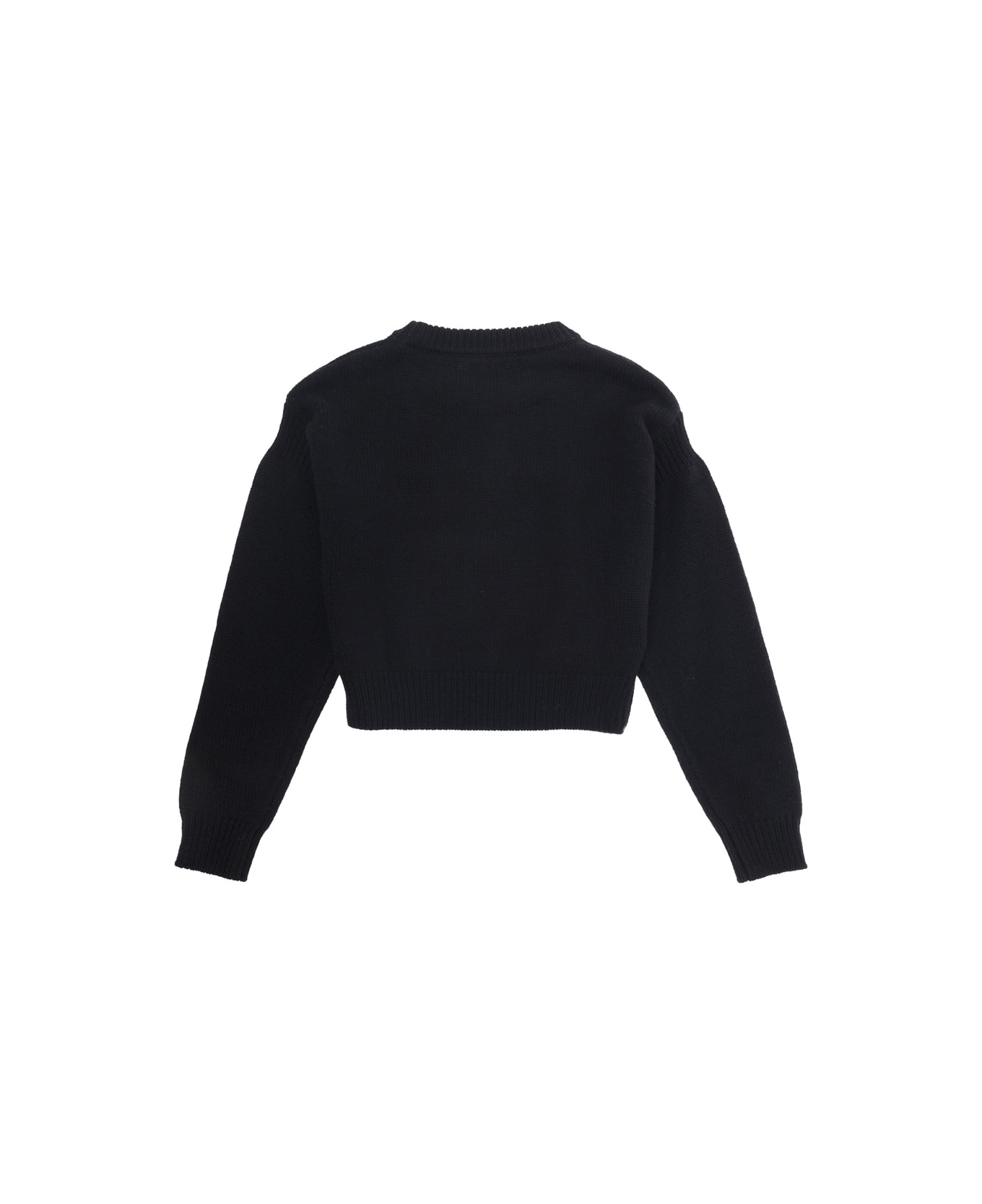 Marni Black Cropped Sweater With Jacquard Logo In Wool Blend Girl - Black