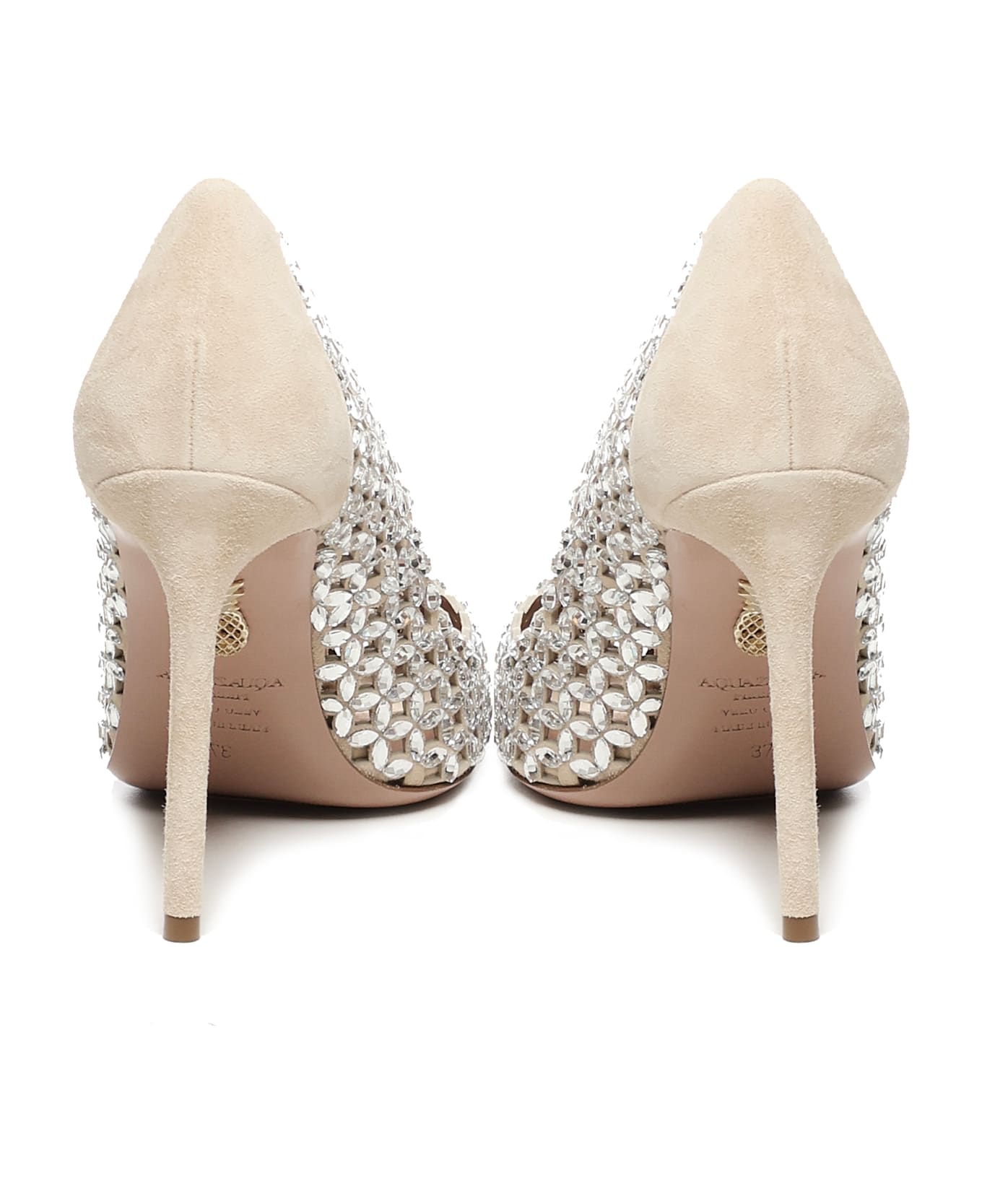 Aquazzura Suede Pumps With Crystals - Nude