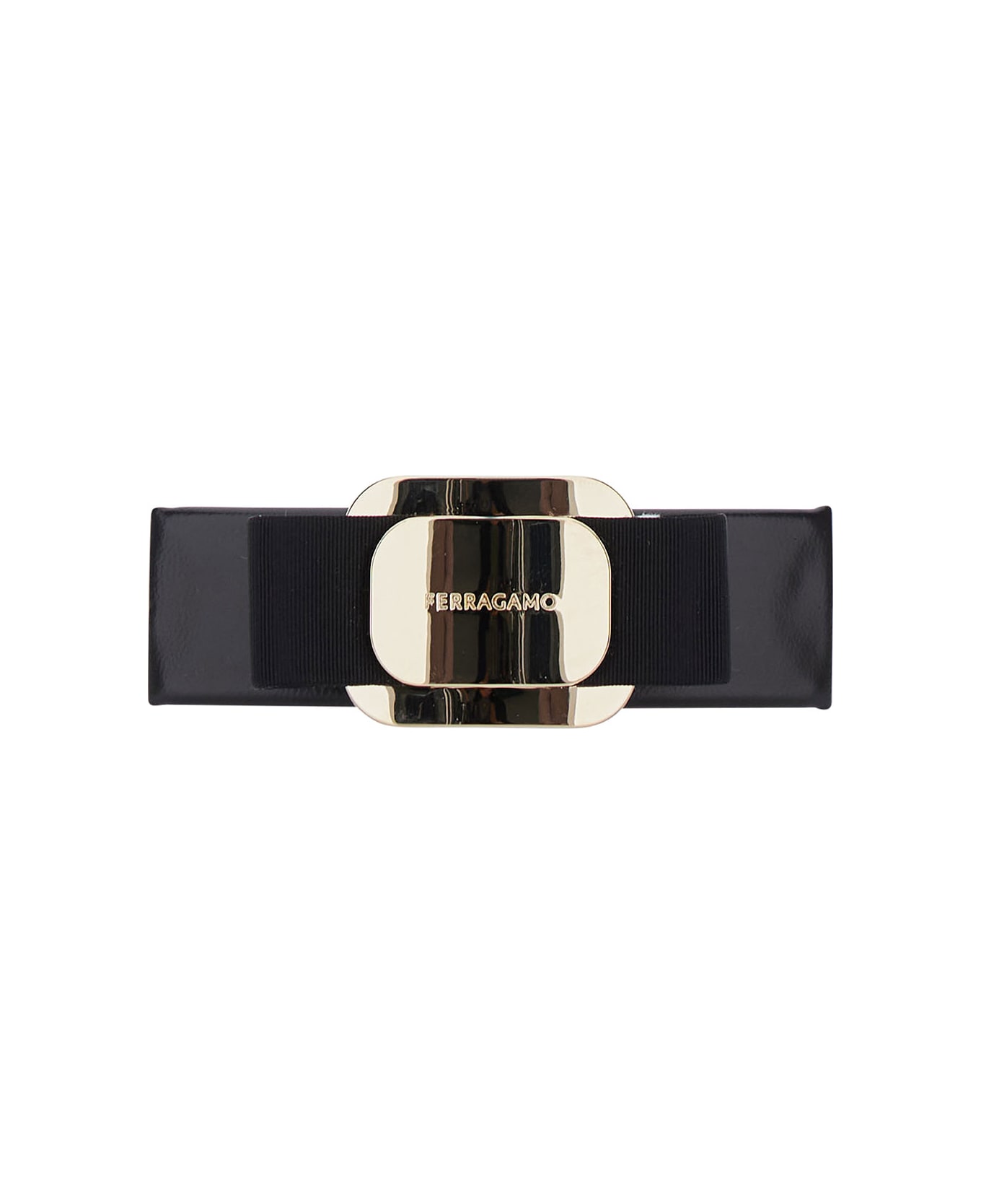 Ferragamo Black Hairclip With Vara Bow In Leather Blend Woman - NERO