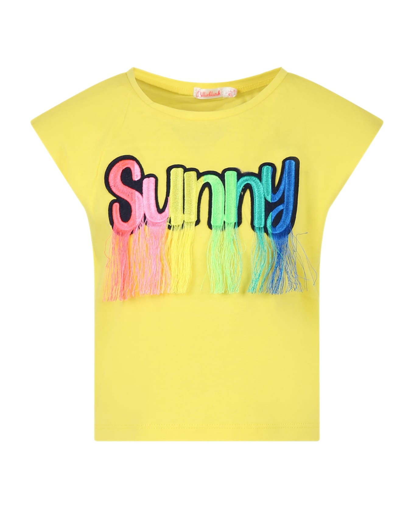 Billieblush Yellow T-shirt With Multicolor 'sunny' Writing And Fringes - Yellow