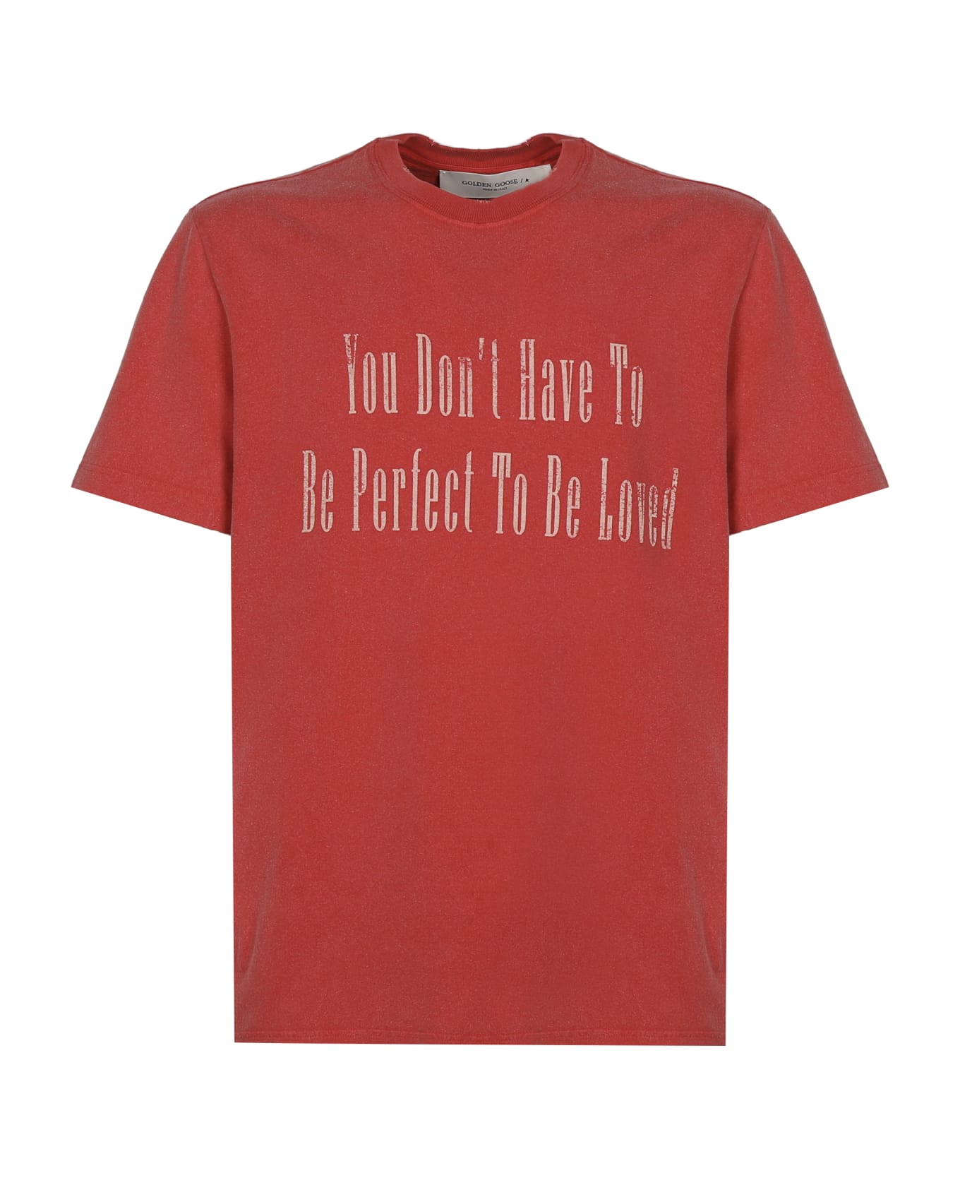 Golden Goose T-shirt With Printed Lettering - Tango red/ ecru'
