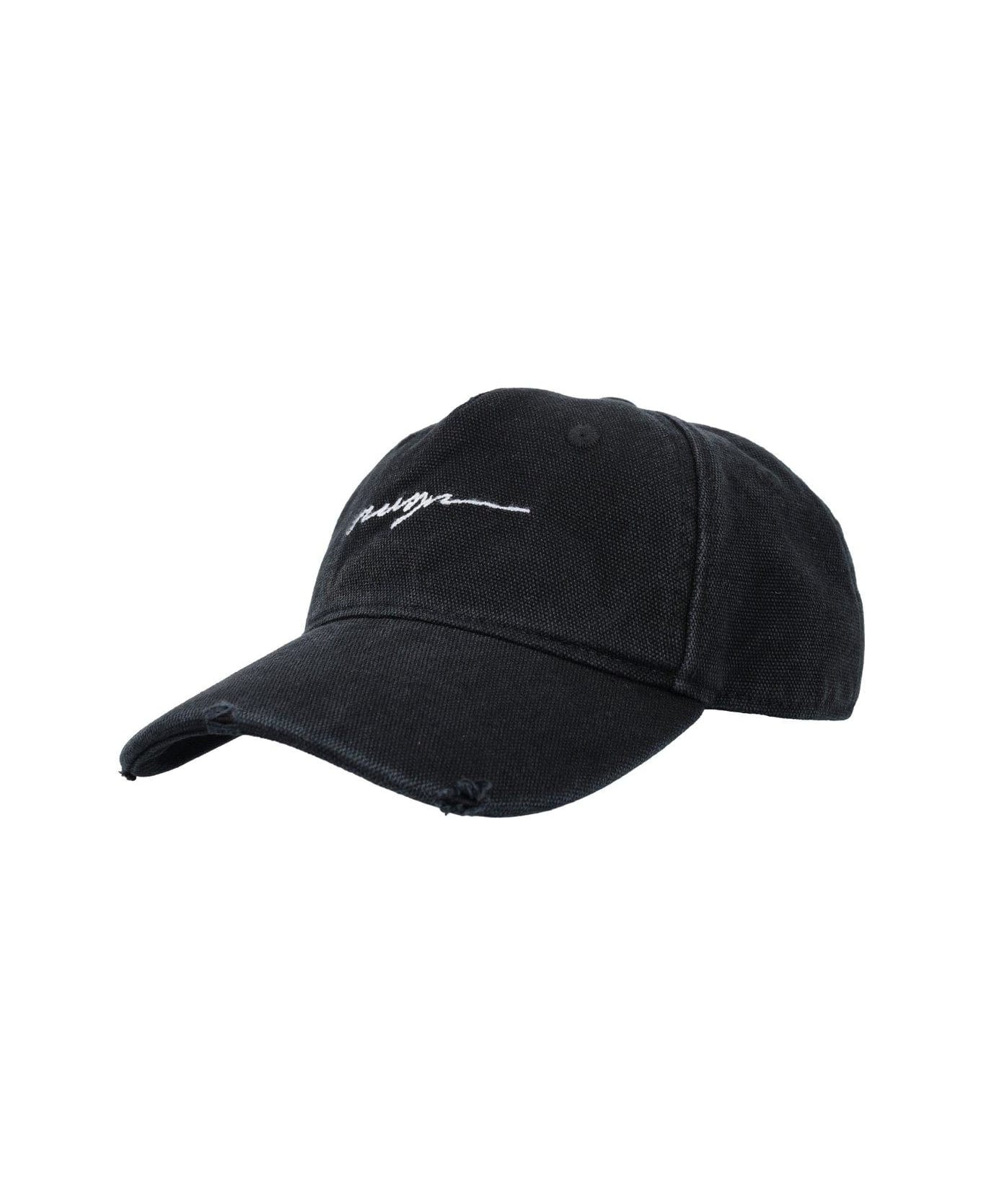 MSGM Logo Embroidered Distressed Baseball Cap - Black 帽子