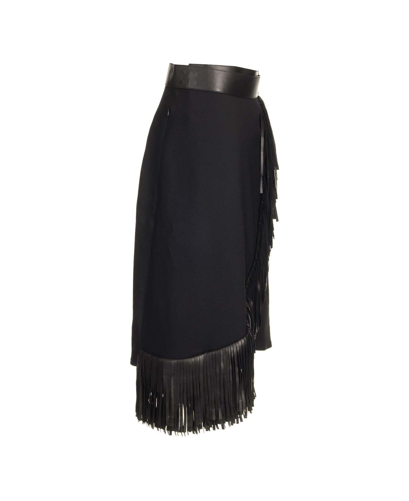 Alaia Wool Gabardine Fringed Skirt - Black