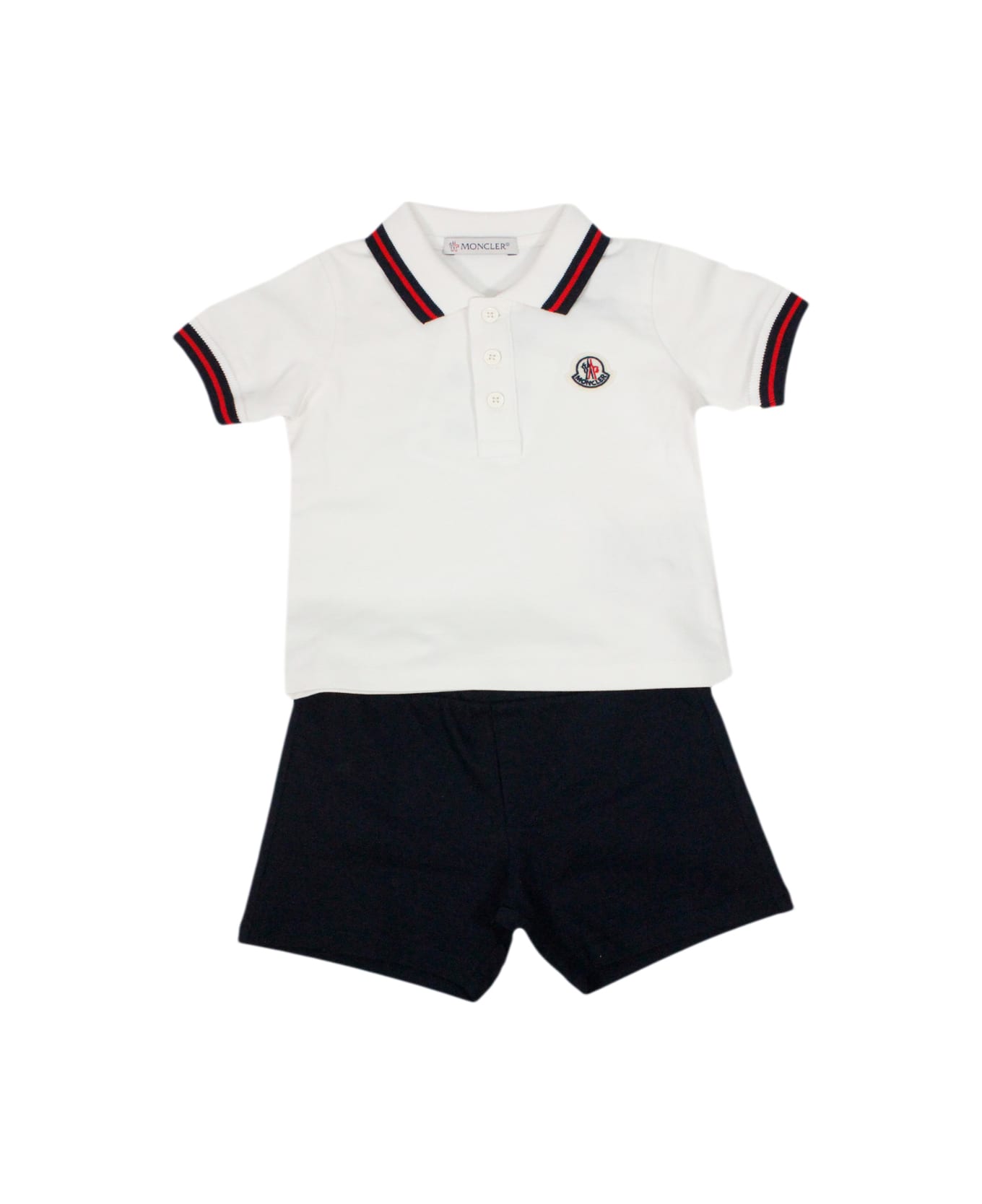 Moncler Complete With Short Sleeve Polo Shirt And Shorts With Elastic Waist - White