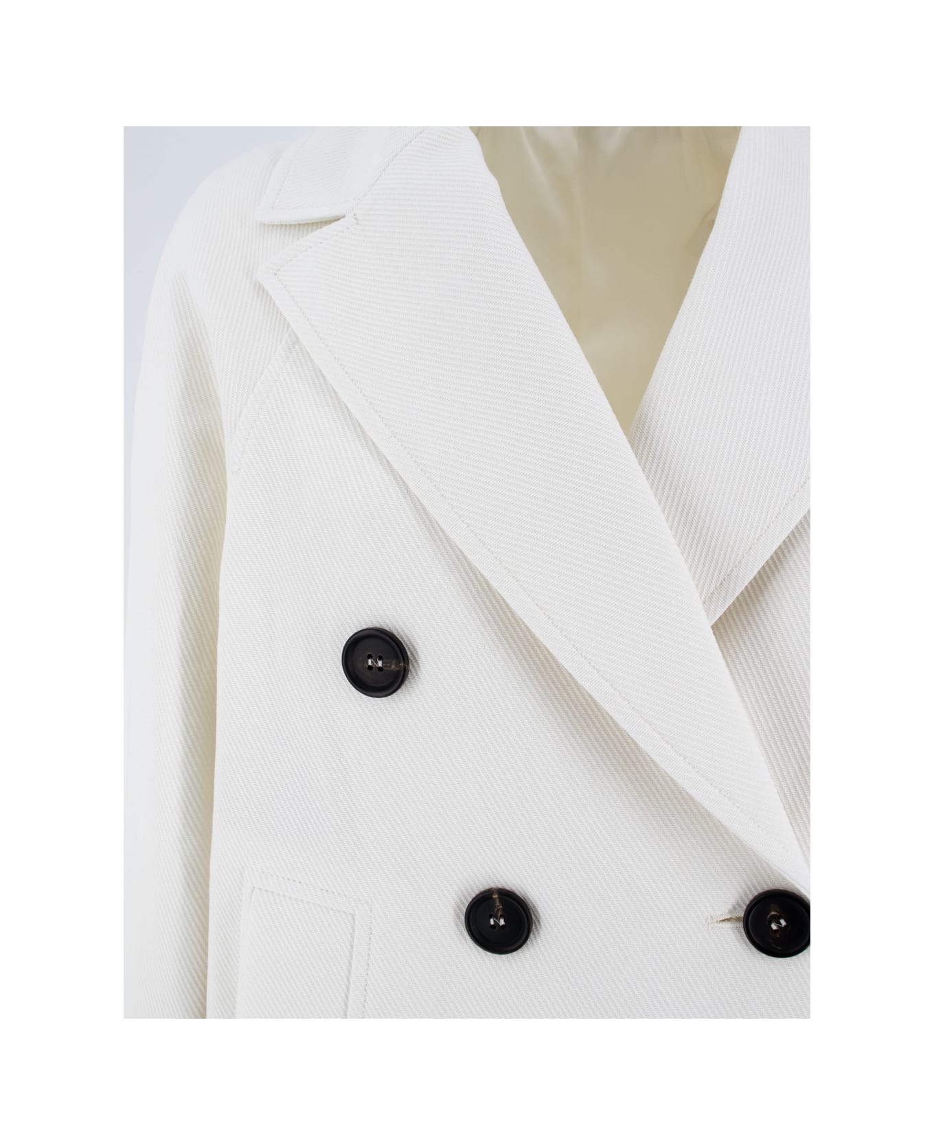 Brunello Cucinelli White Double Breasted Jacket With Beaded Jewelry Decoration In Cotton And Linen Blend Woman - PANNA コート