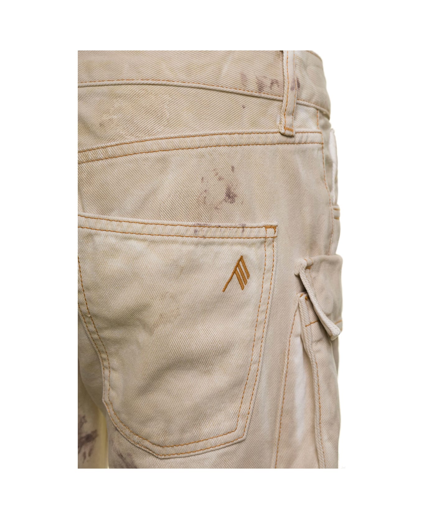 The Attico 'essie' Beige Low Waisted Jeans With Cargo Pockets And Logo Embroidery In Cotton Denim Woman - Beige