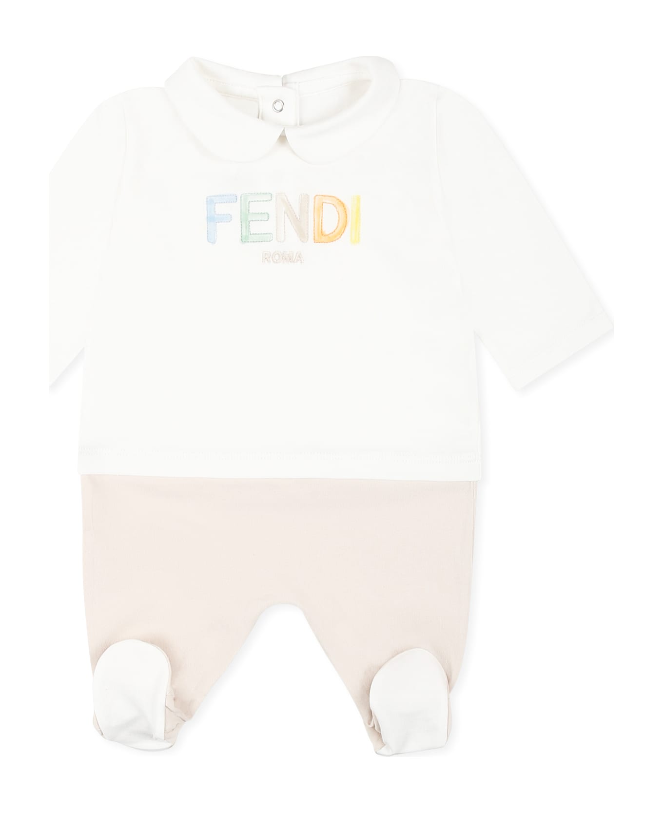 Fendi Beige Babygrow Set For Babykids With Logo - Beige