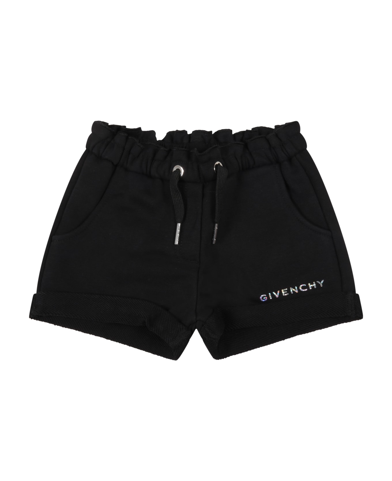 Givenchy Black Shorts For Baby Girl With Silver Logo - Black