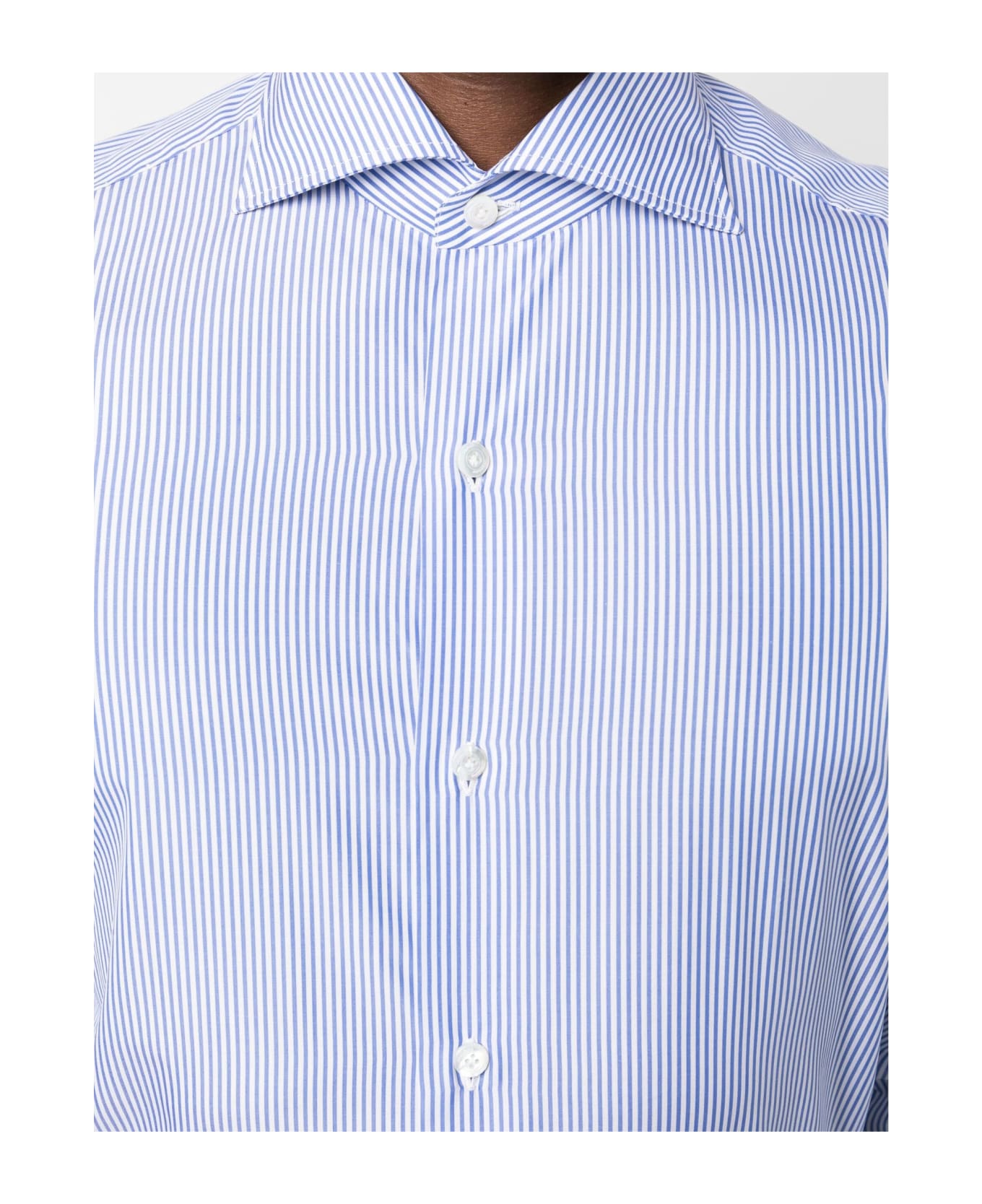 Finamore Royal Blue And White Cotton Shirt - Blue