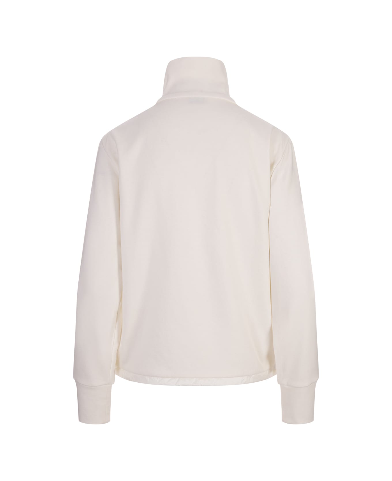 Moncler White Cardigan With Zip And Logo Patch - White