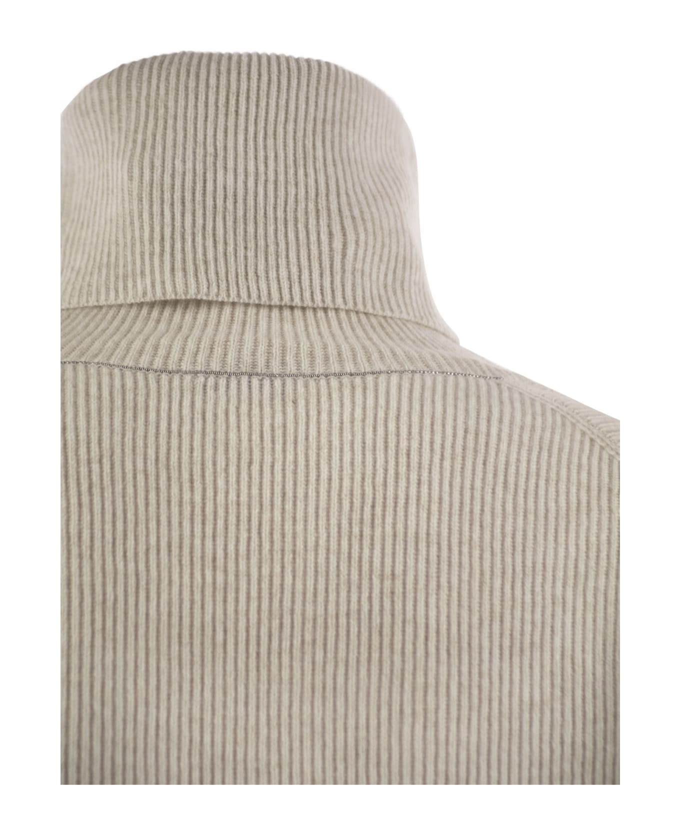Brunello Cucinelli Ribbed Turtleneck Sweater - Pearl