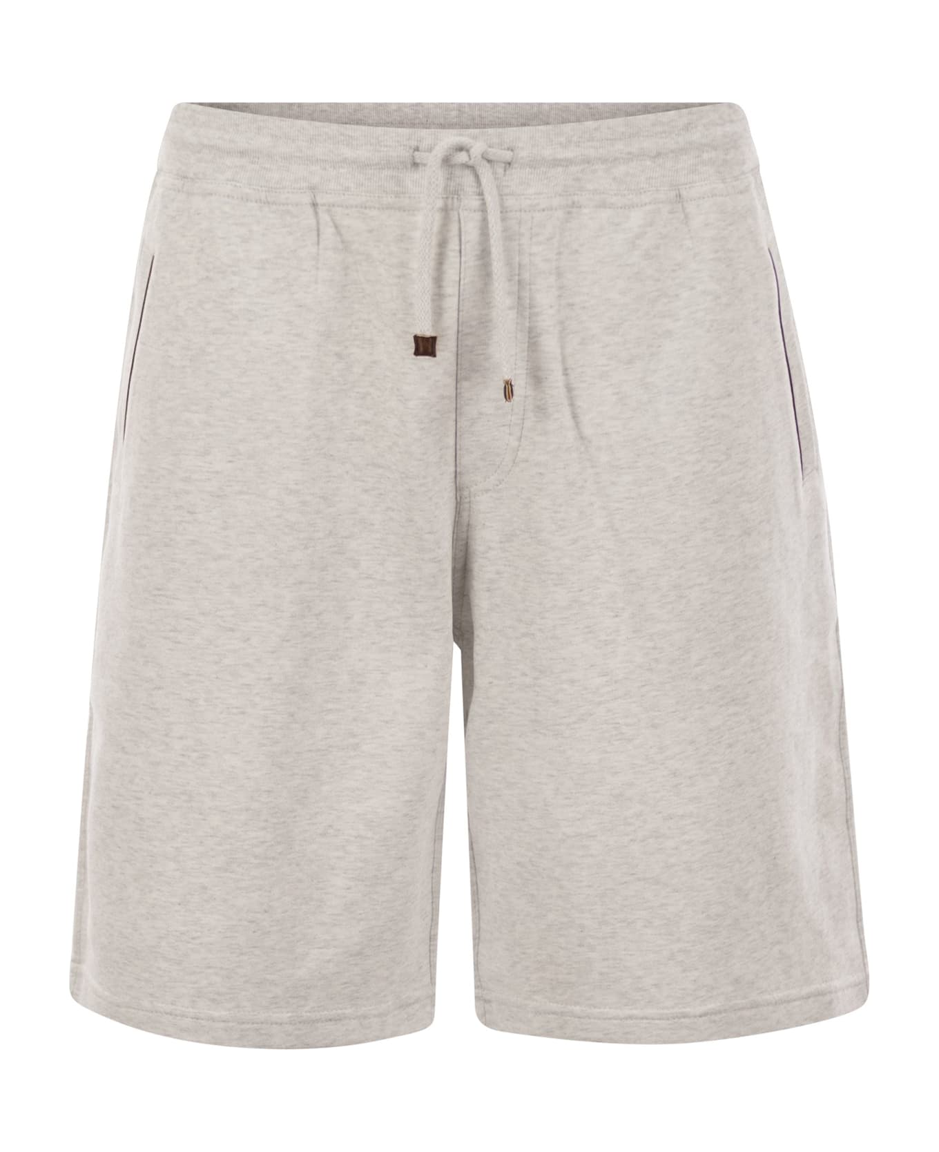 Brunello Cucinelli Bermuda Shorts In Techno Cotton Fleece With Piping - Pearl