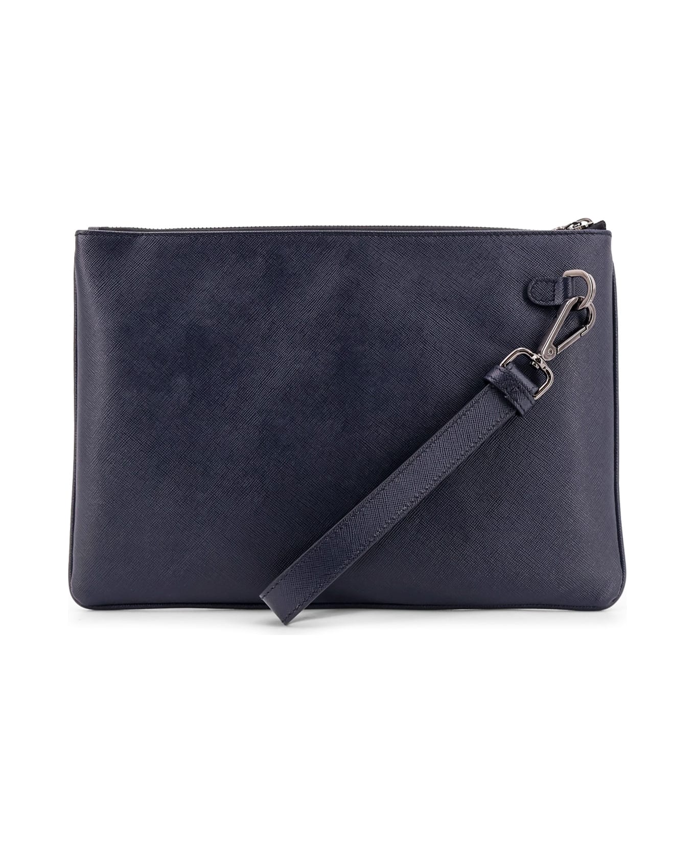 Kiton Leather Clutch With Frontal Logo - Blue